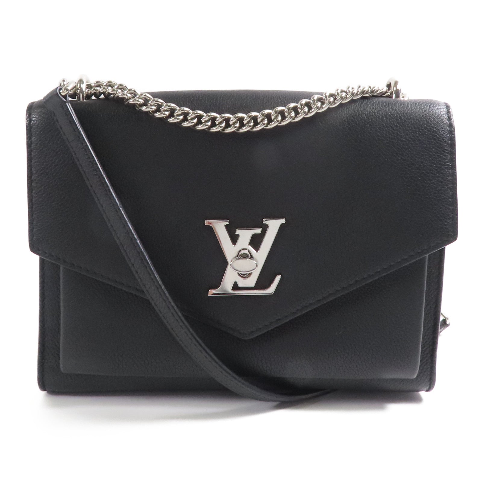 LOUIS VUITTON 牛皮皮革Mylockme Chain Bag銀扣鏈帶肩背袋