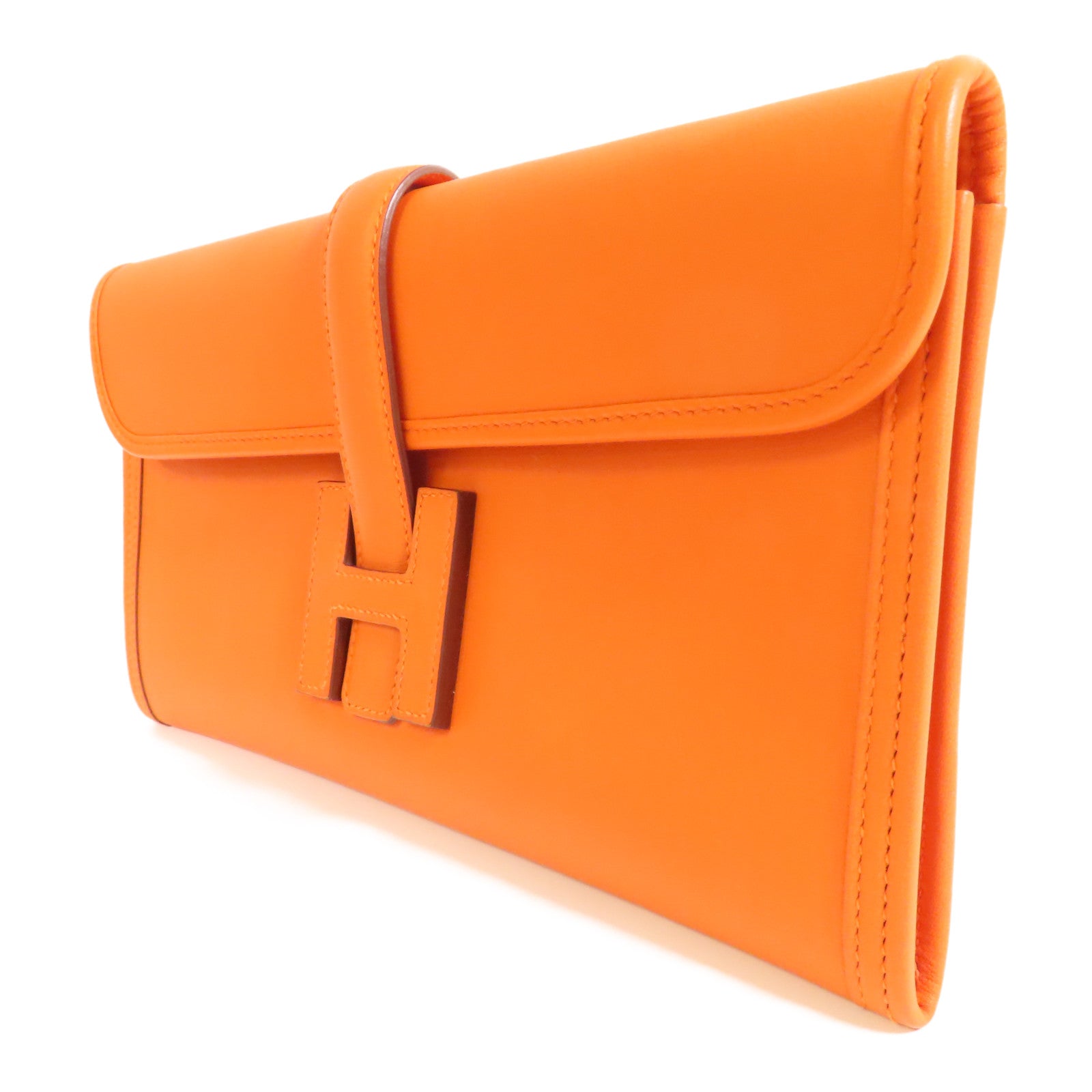 HERMES Swift皮革Jige手拿包Orange橙色