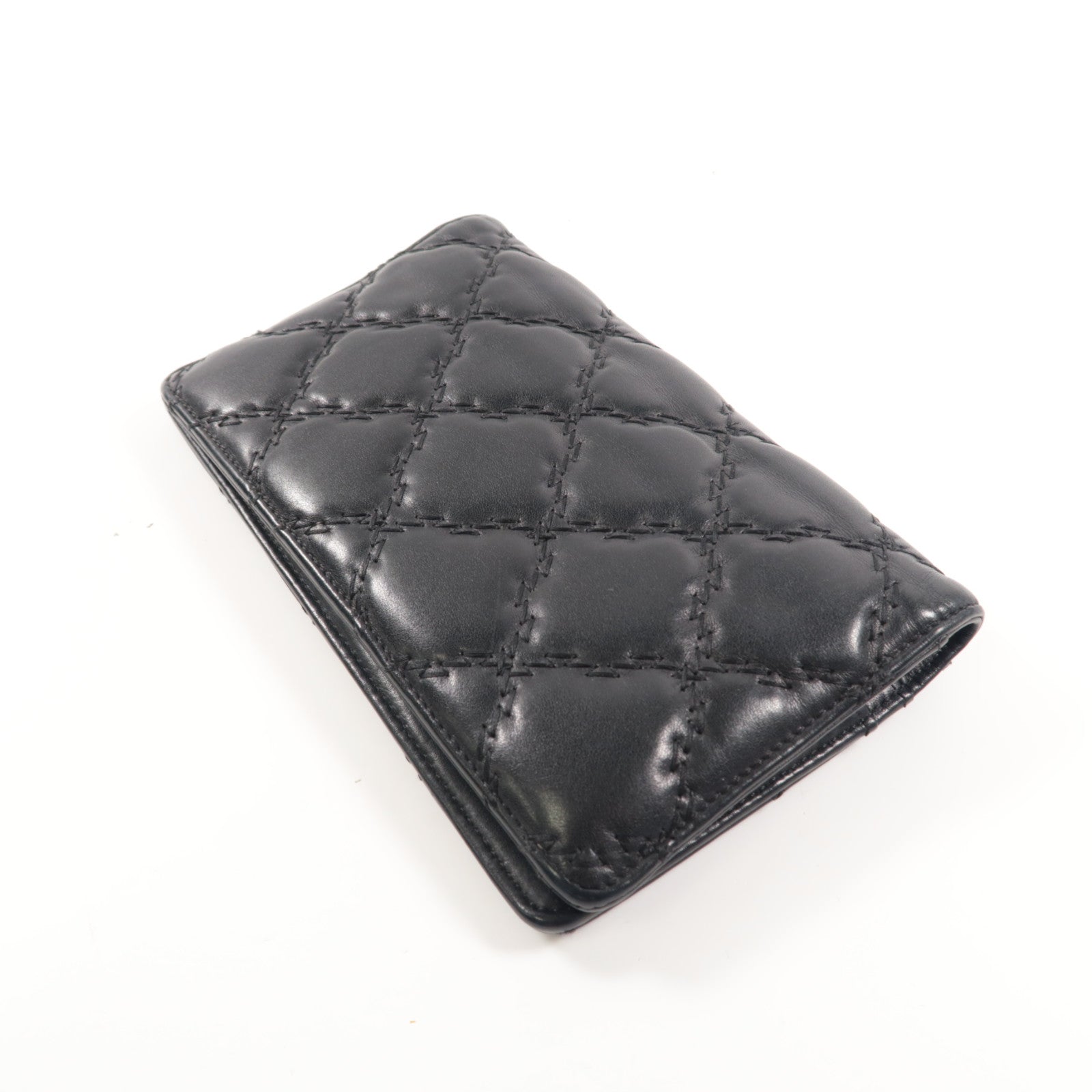 CHANEL 菱格羊皮皮革Long Wallet銀扣長錢包黑色
