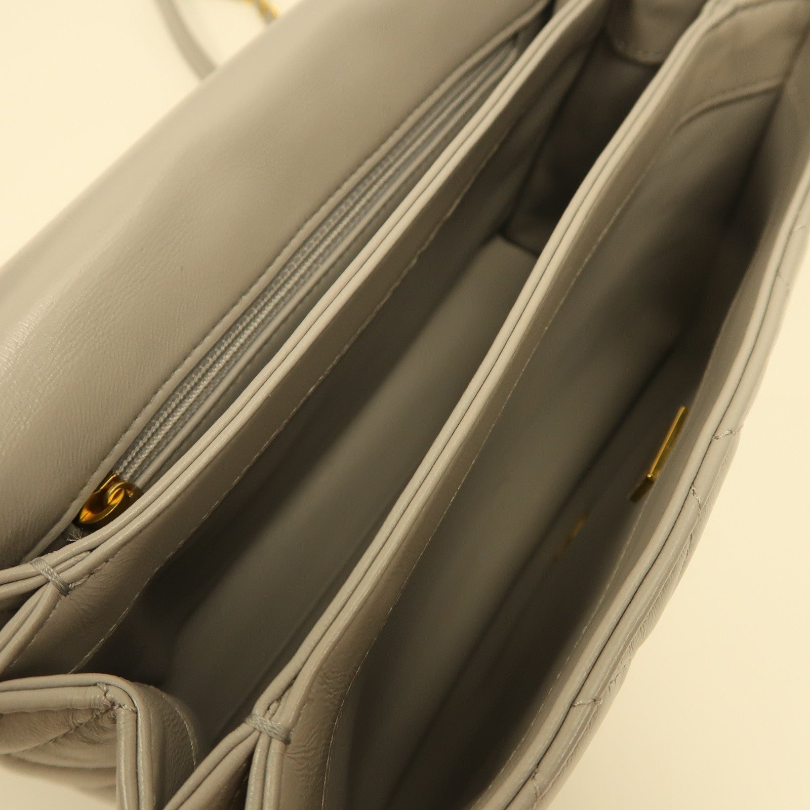 CHANEL 菱格羊皮皮革Shoulder Bag金扣手挽肩背兩用袋灰色