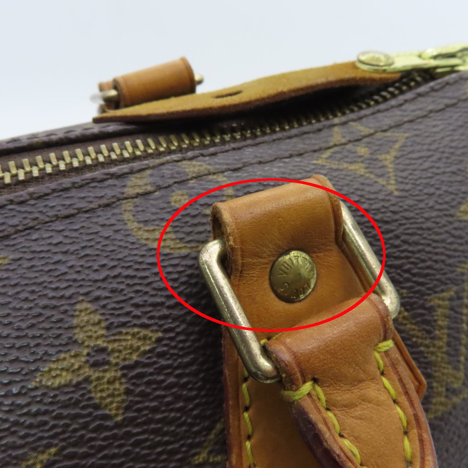 LOUIS VUITTON Monogram Speedy 25 Gold Buckle Handle Bag Brown