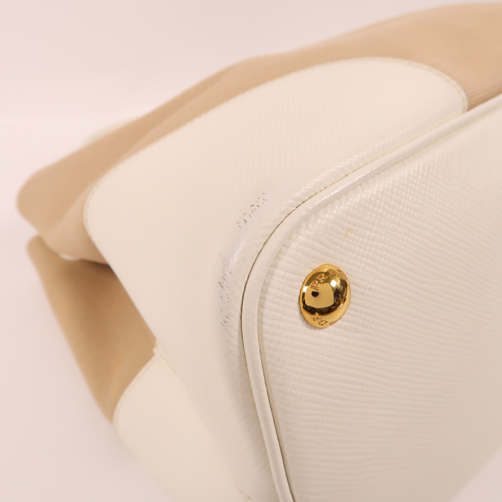PRADA 帆布Hand Bag金扣手挽袋米色/白色