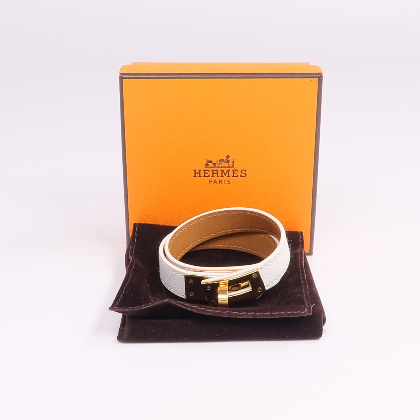 HERMES Epsom皮革Kelly Double Tour Bracelet金扣手鐲