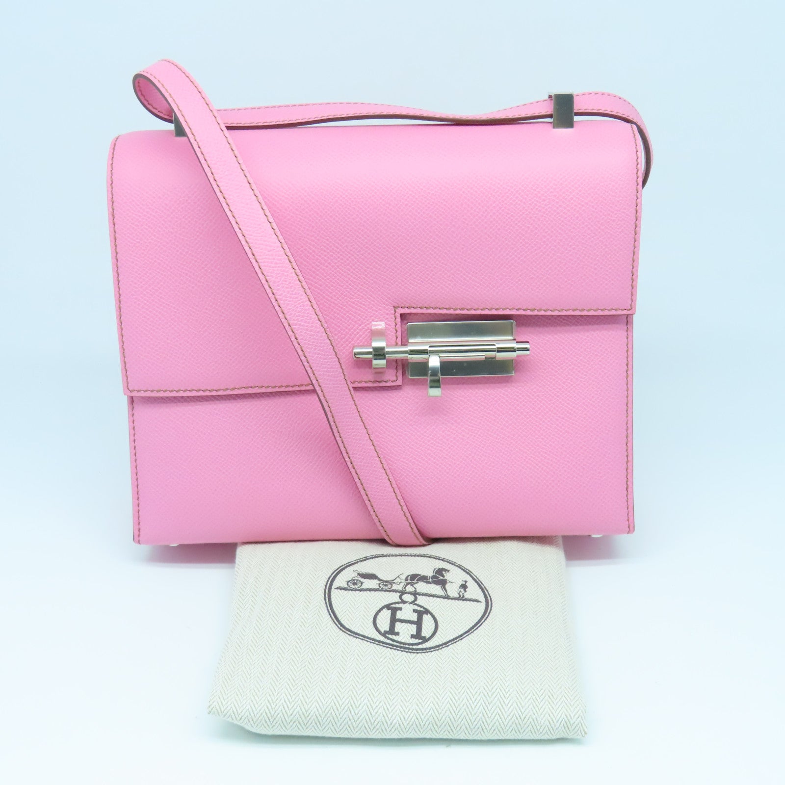 HERMES Epsom皮革Verrou 21银扣肩背袋粉红色