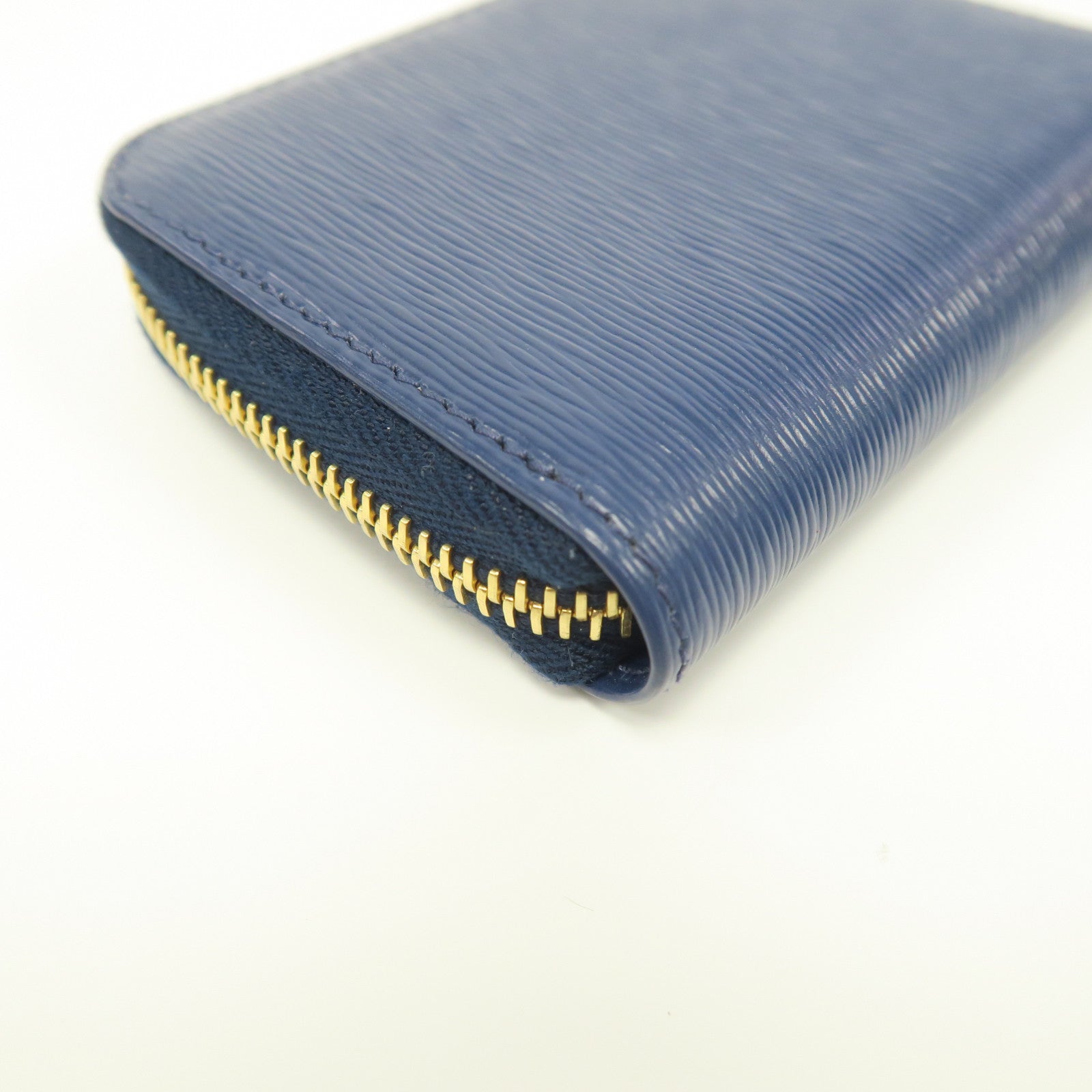 PRADA Saffiano皮革Coin Case金扣卡片套藍色