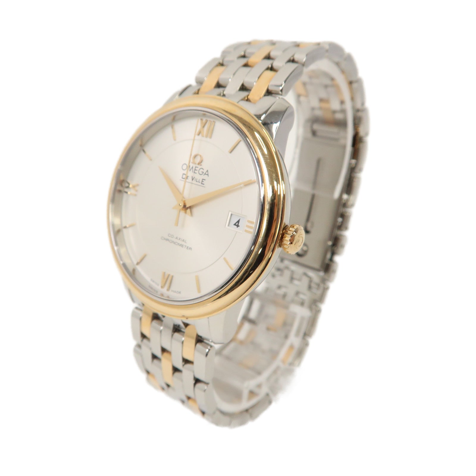 OMEGA Omega De Ville Prestge18K黃金/不鏽鋼手錶自動機芯白色
