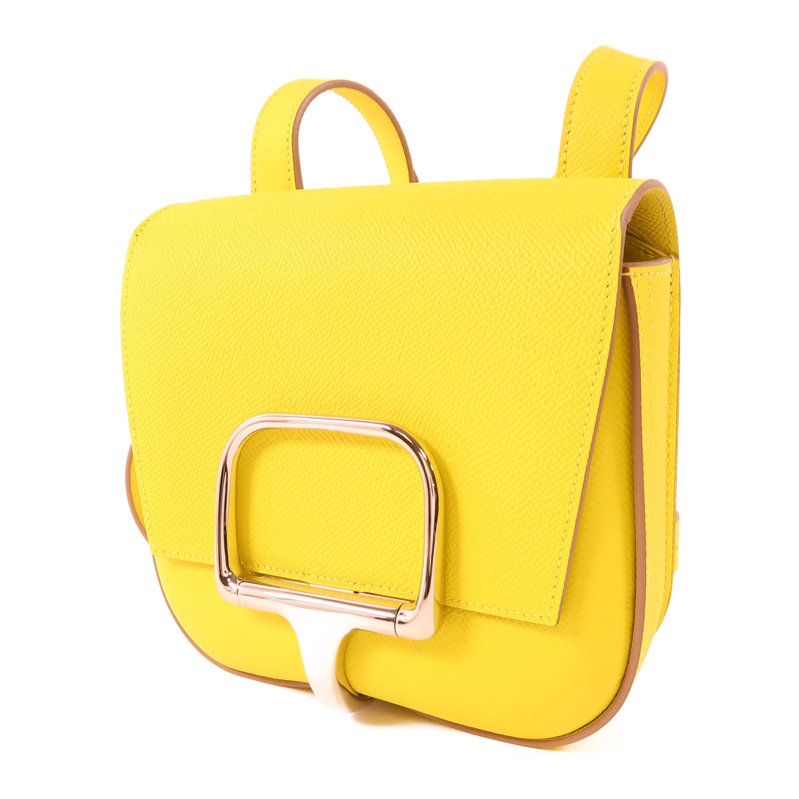 HERMES Clemence皮革Della Cavalleria Mini銀扣肩背袋9R Lime