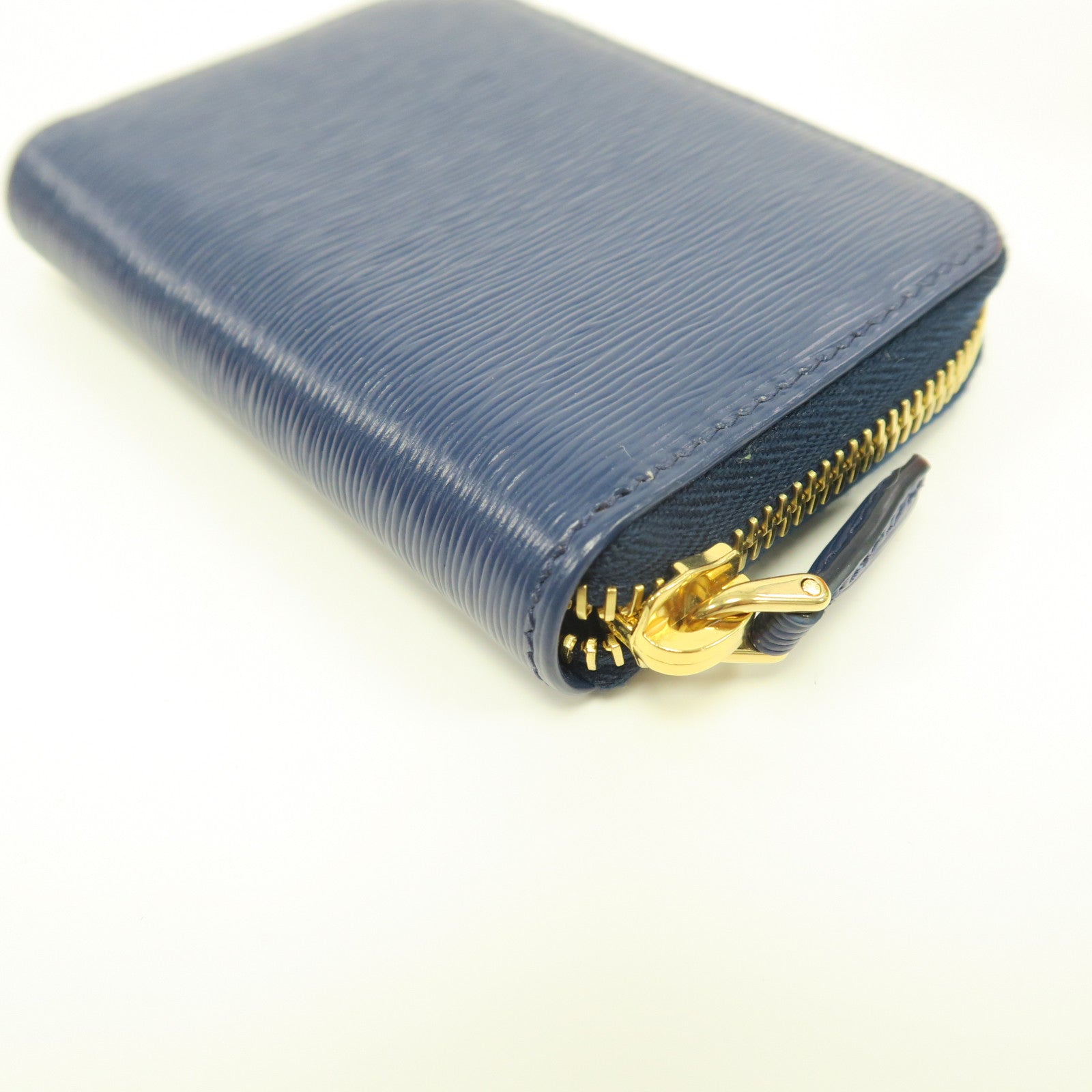PRADA Saffiano皮革Coin Case金扣卡片套藍色
