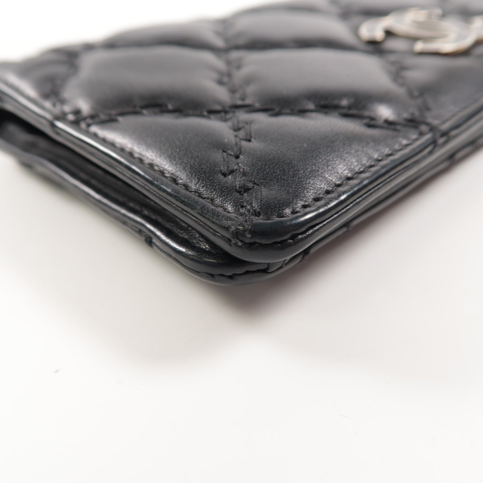 CHANEL 菱格羊皮皮革Long Wallet銀扣長錢包黑色