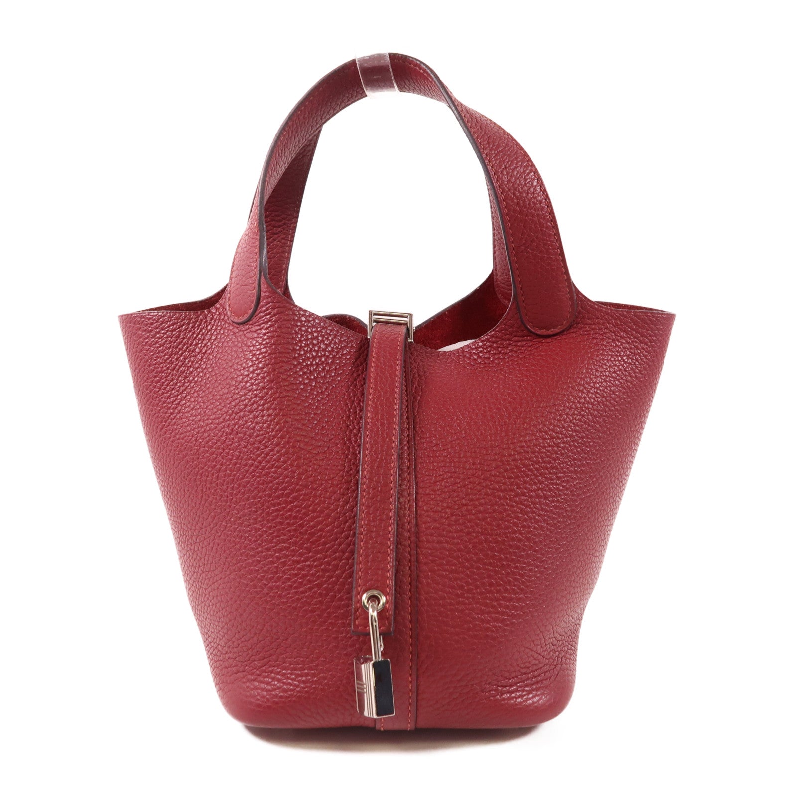 HERMES Clemence皮革Picotin PM手挽袋銀扣Rouge Grenat