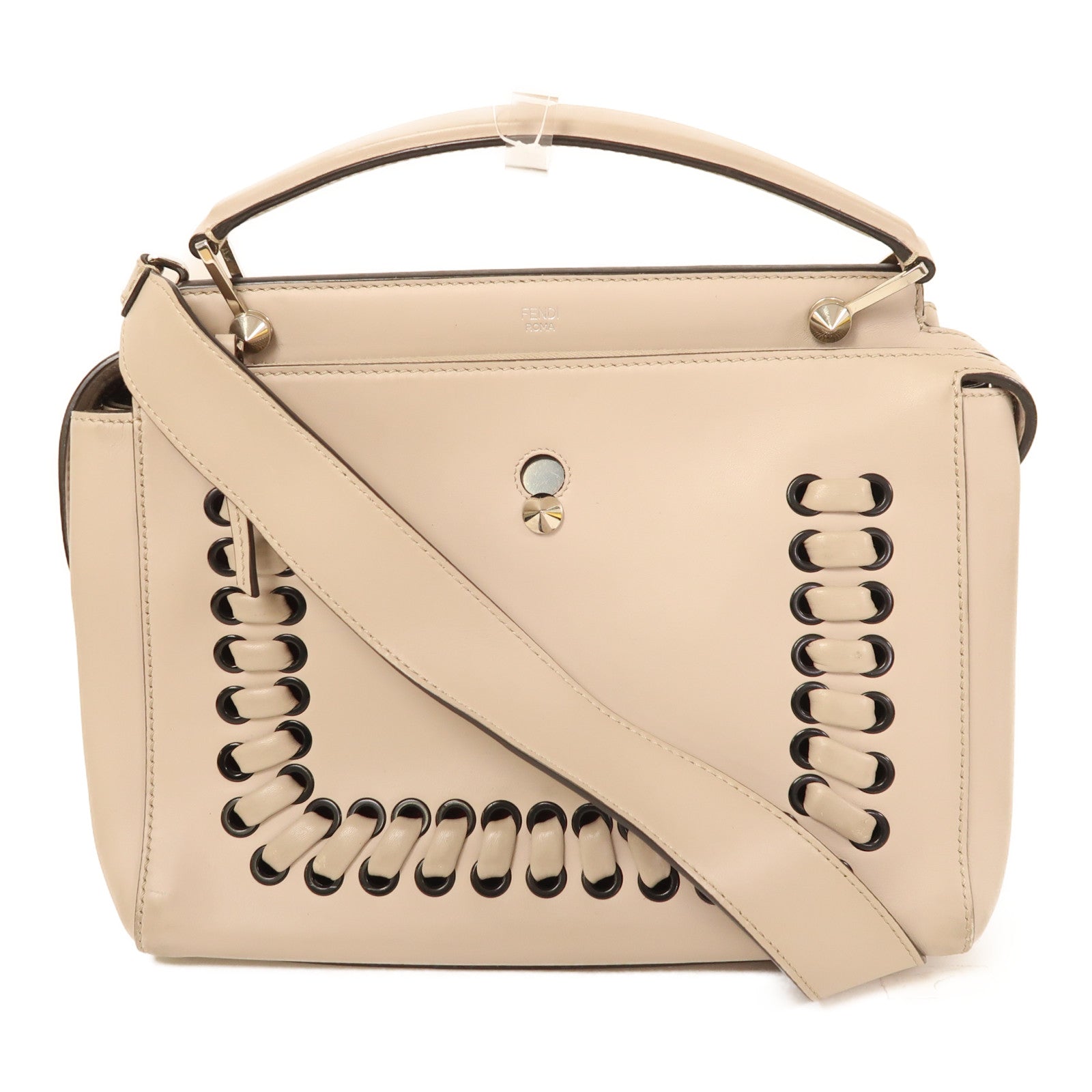 FENDI 牛皮皮革Dotcom銀扣手挽肩背兩用袋米色