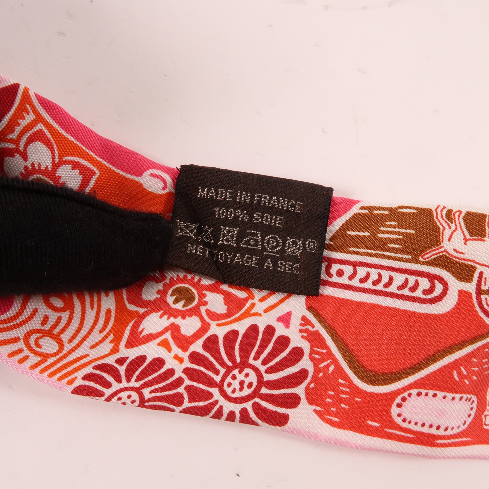 HERMES 絲質Twilly絲巾粉紅色