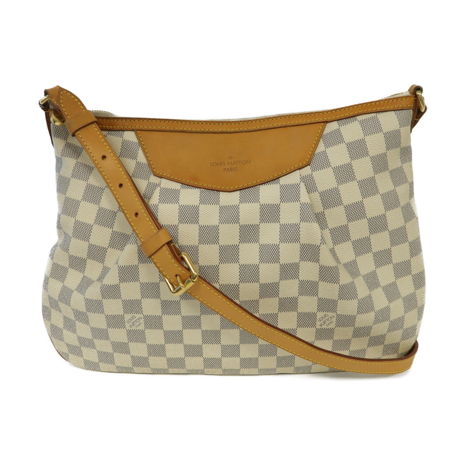 LOUIS VUITTON Damier Azur Siracusa MM金扣肩背袋白色