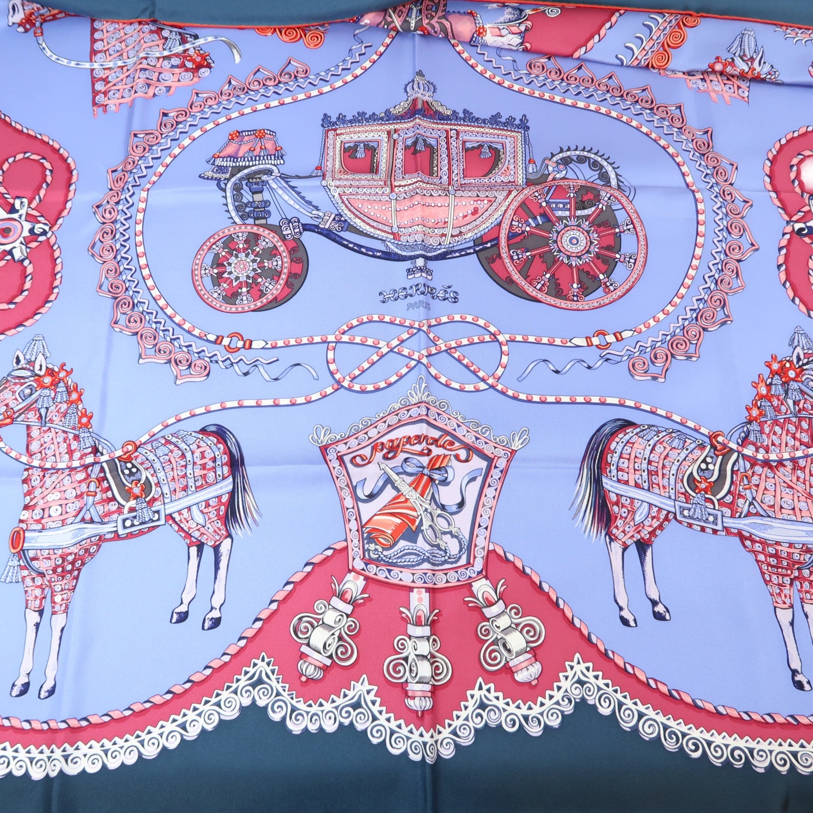 HERMES 絲質Scarf圍巾藍色/紅色