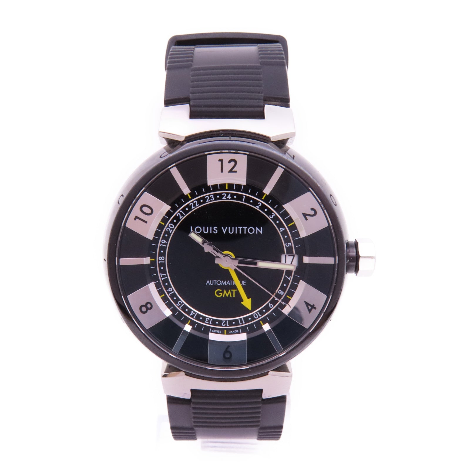 LOUIS VUITTON Tambour GMT Q113K Automatic Watch Stainless Steel/PVC Belt Black