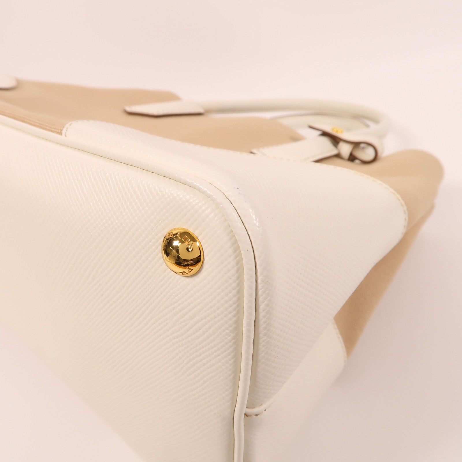 PRADA 帆布Hand Bag金扣手挽袋米色/白色