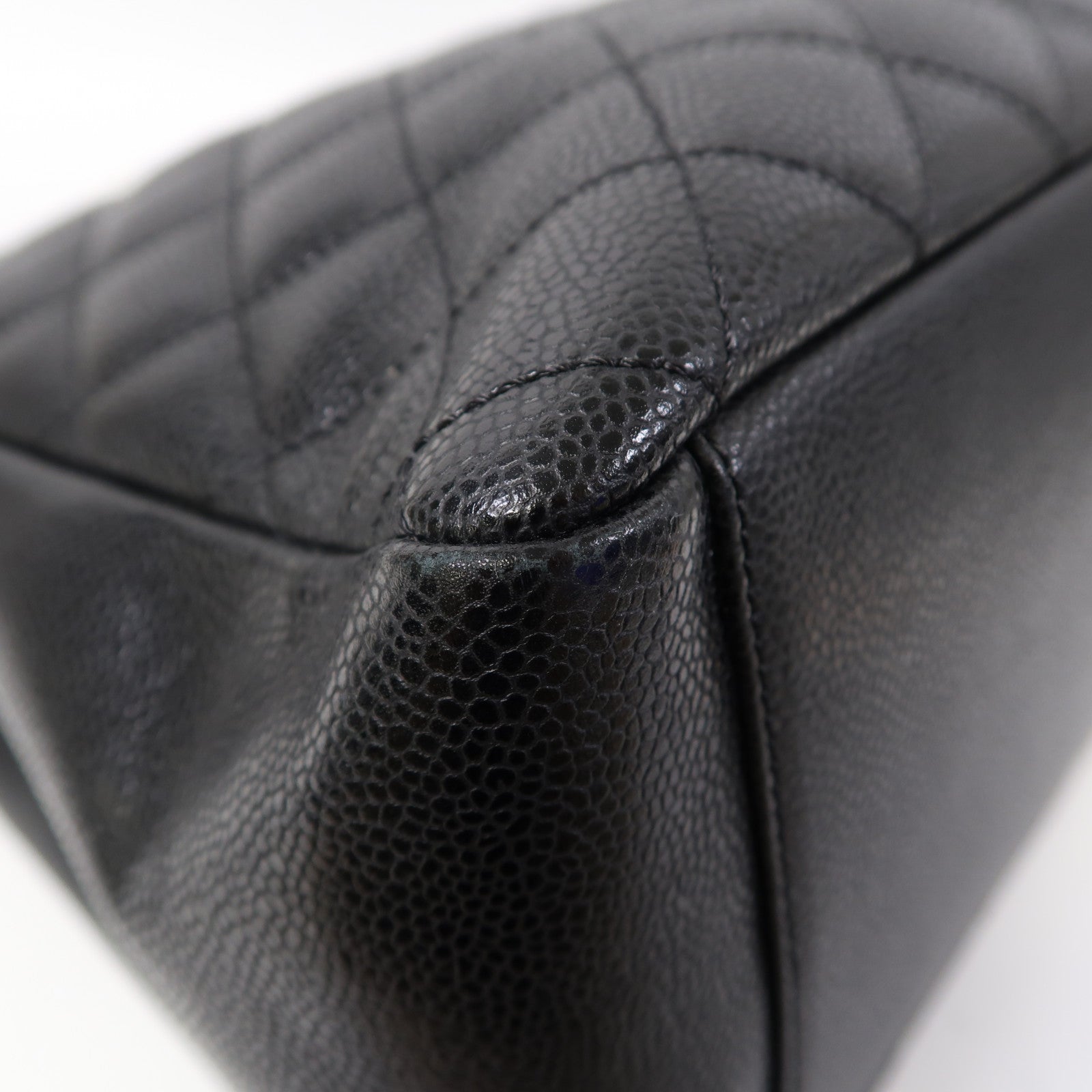 CHANEL 菱格牛皮皮革Tote Bag金扣肩背袋黑色