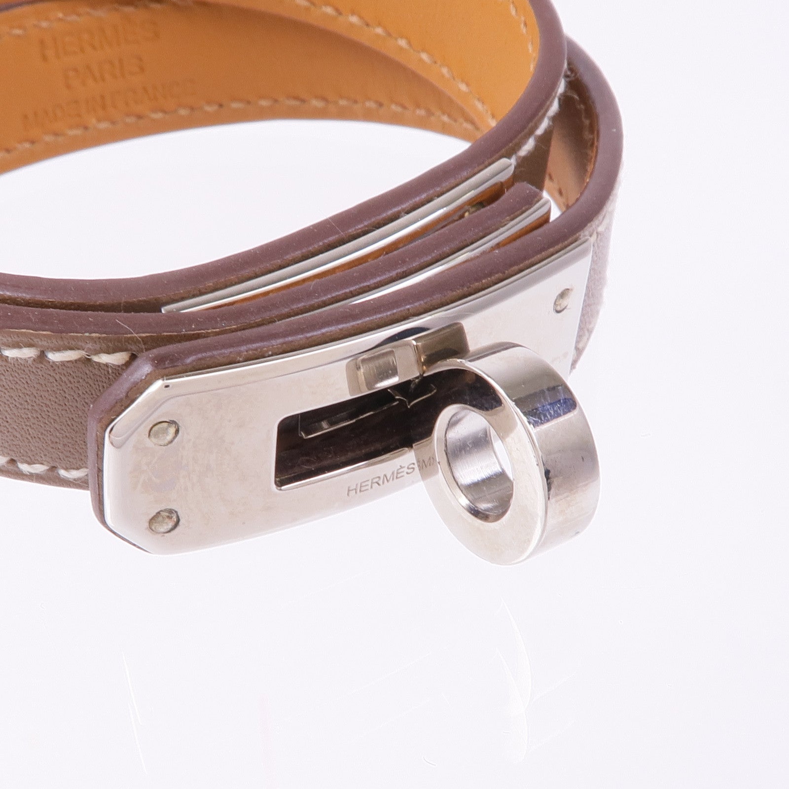 HERMES 【萬聖節商品】Swift皮革Kelly Double Tour Bracelet銀扣手帶Etoupe