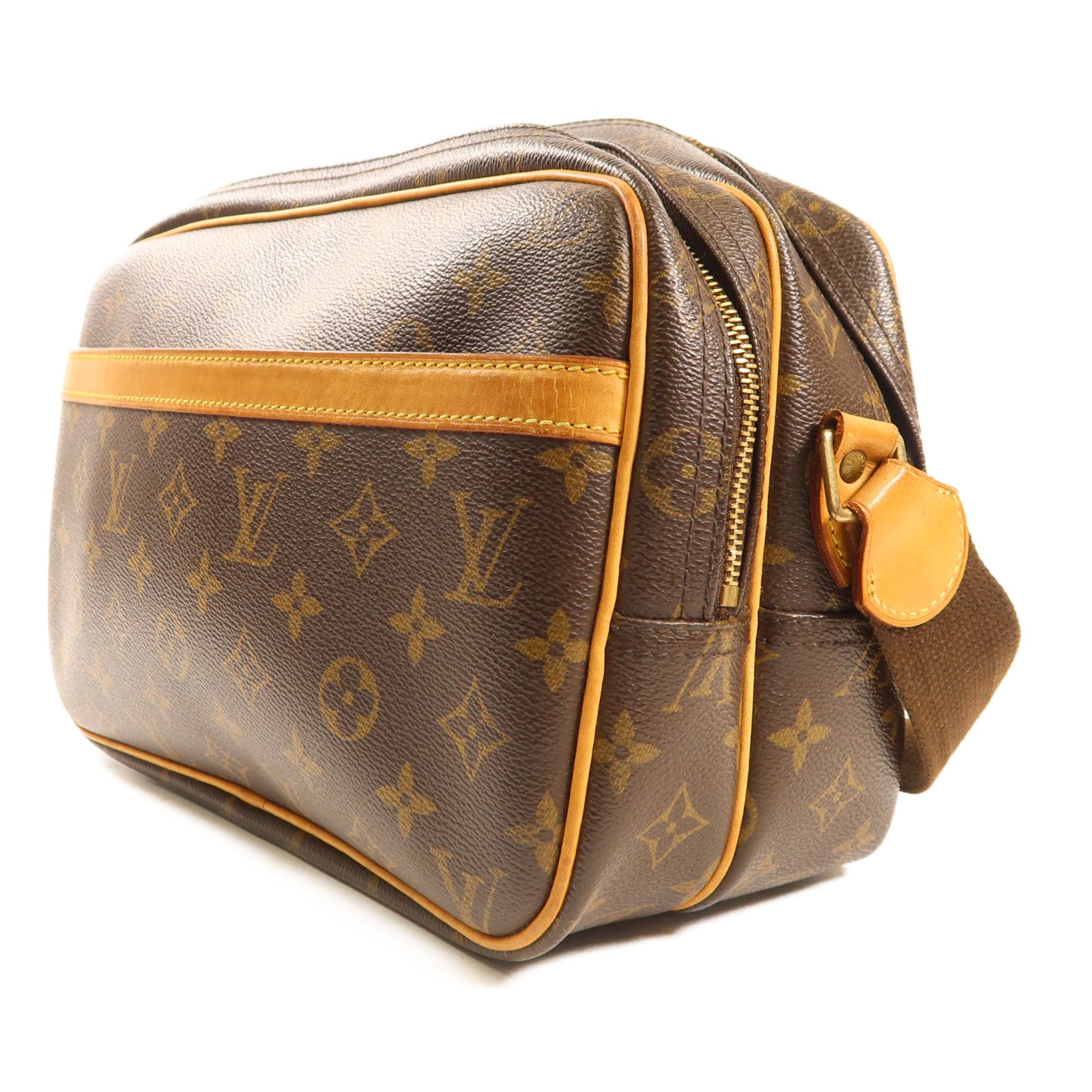 LOUIS VUITTON Monogram Reporter PM金扣肩背袋棕色