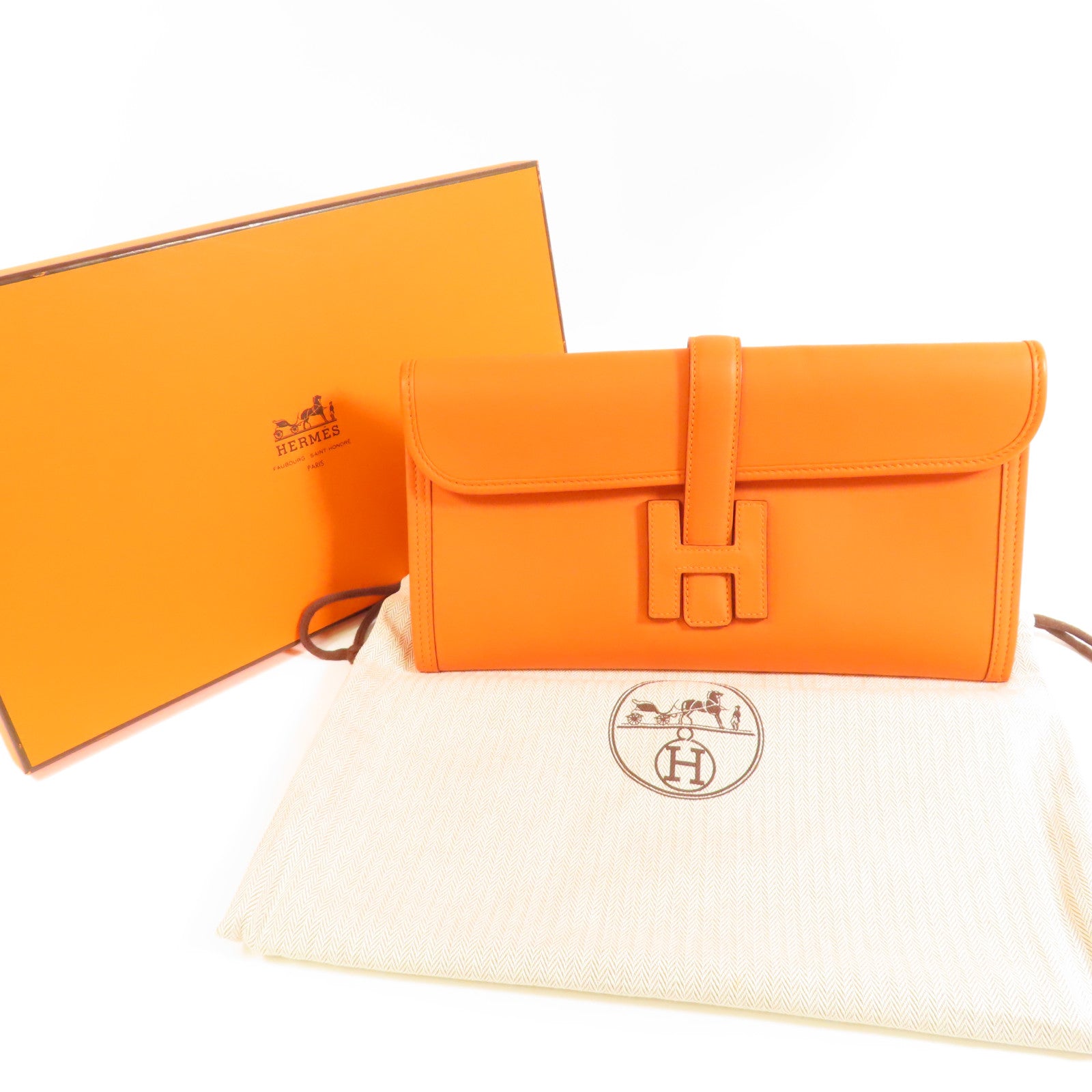 HERMES Swift皮革Jige手拿包Orange橙色