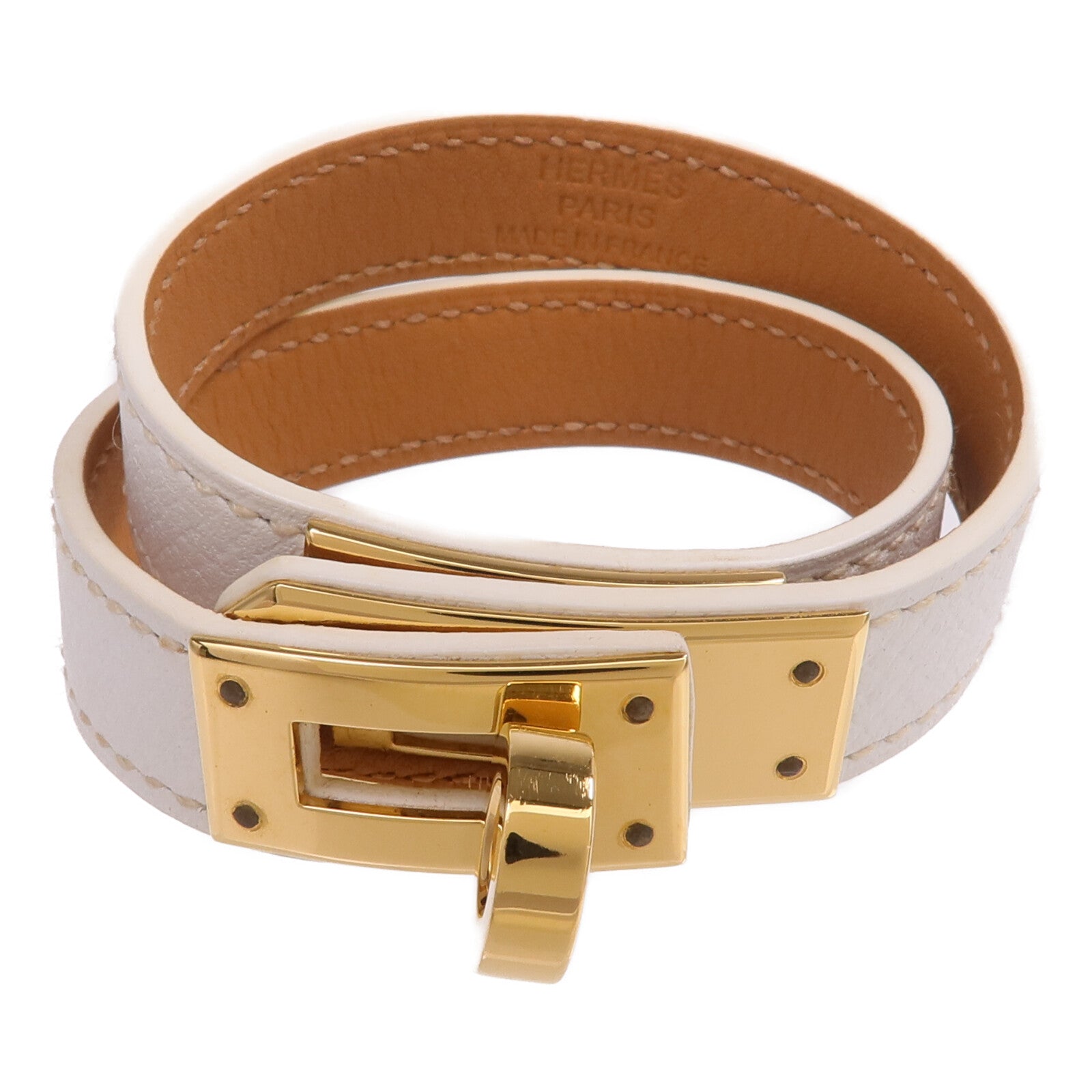 HERMES Epsom皮革Kelly Double Tour Bracelet金扣手鐲