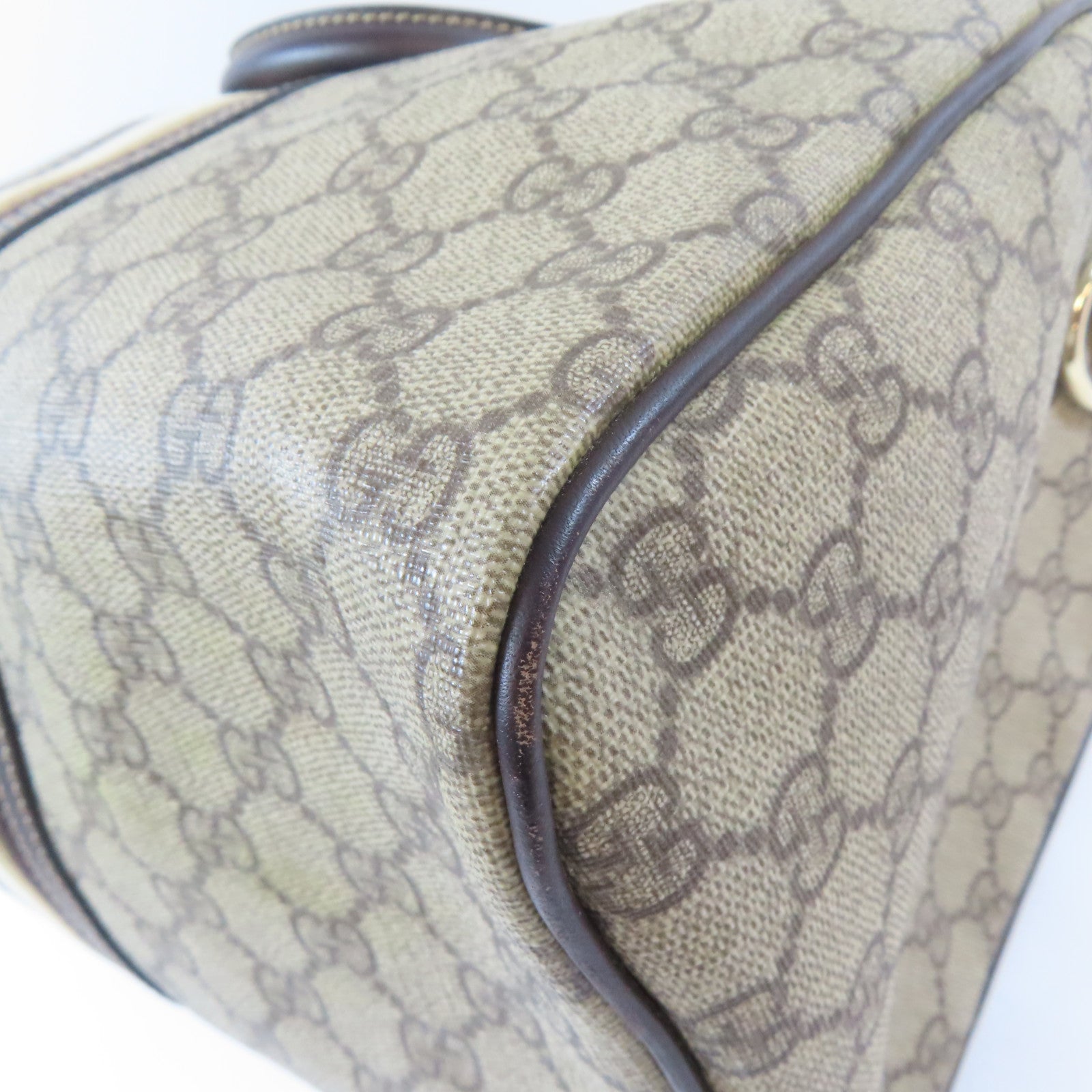 GUCCI 塗層帆布Boston Bag金扣手挽袋啡色