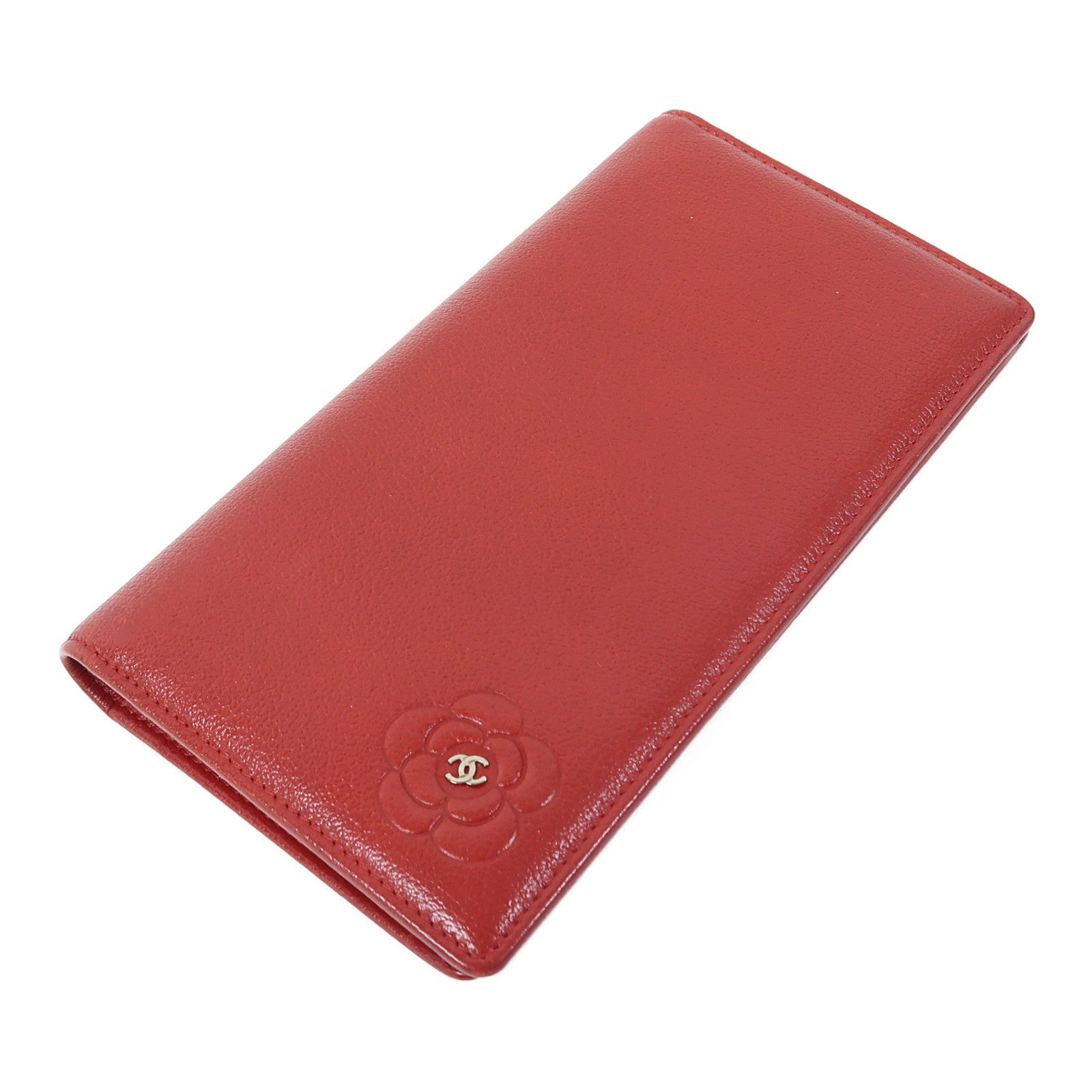 CHANEL 牛皮皮革Long Wallet銀扣長錢包紅色