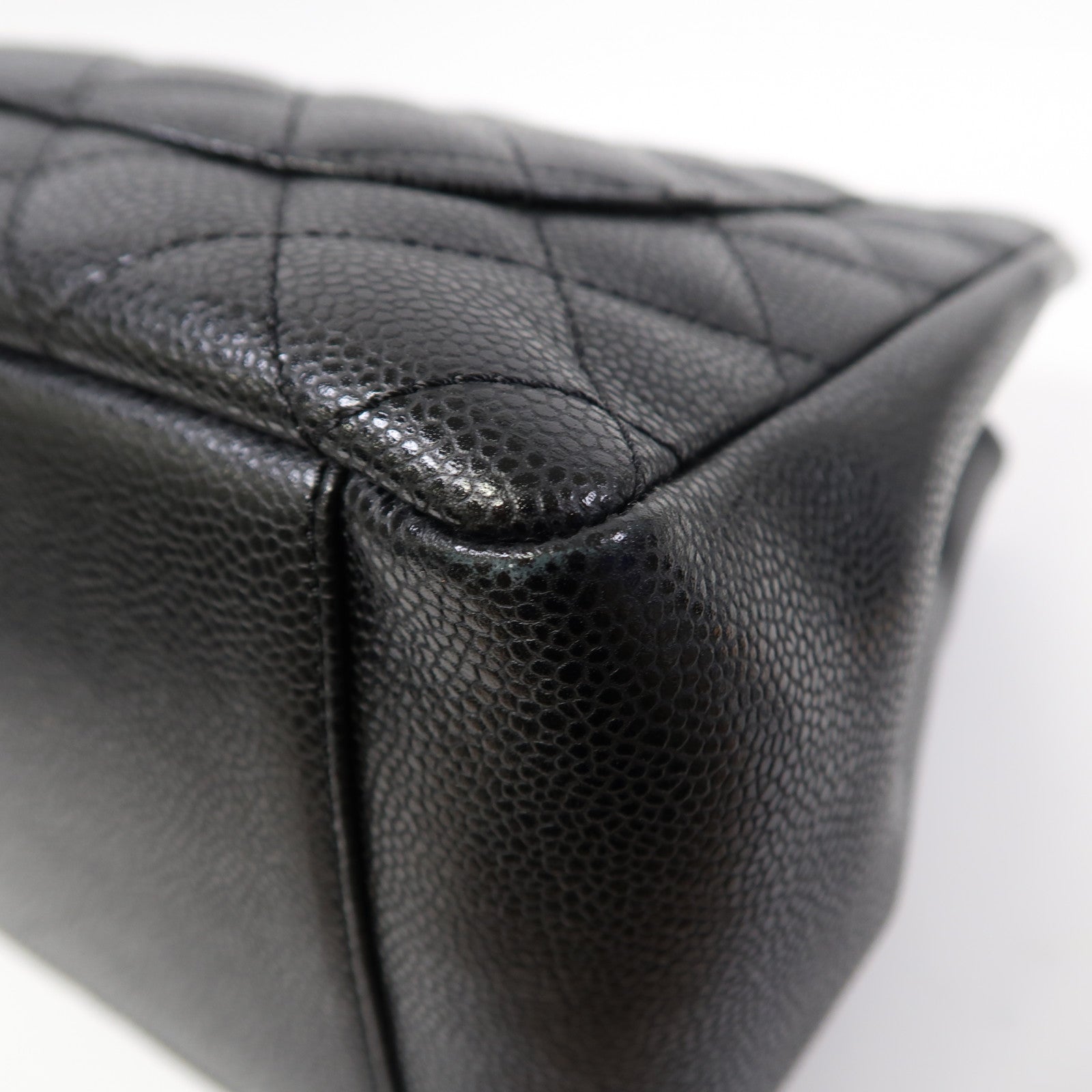 CHANEL 菱格牛皮皮革Tote Bag金扣肩背袋黑色