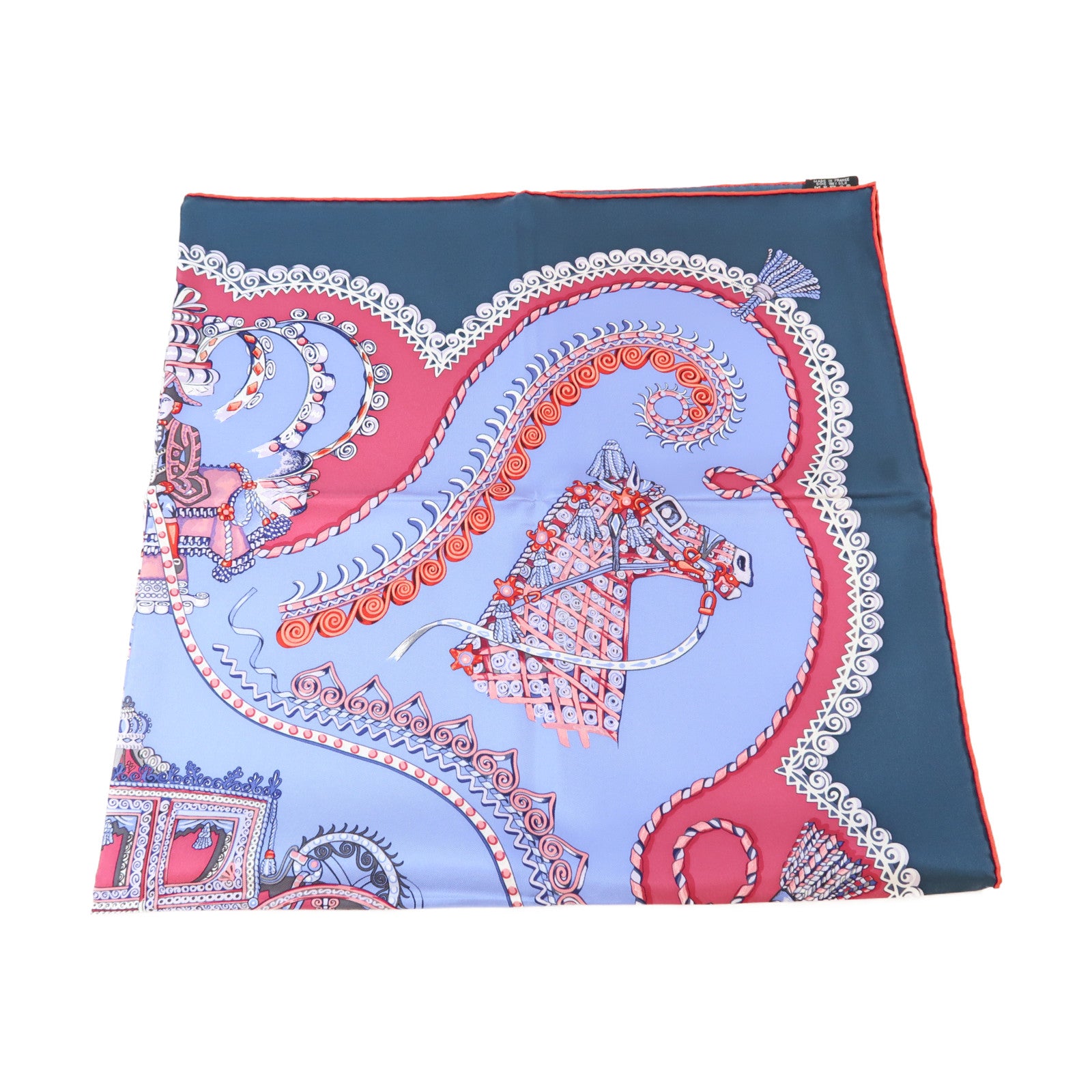 HERMES 絲質Scarf圍巾藍色/紅色