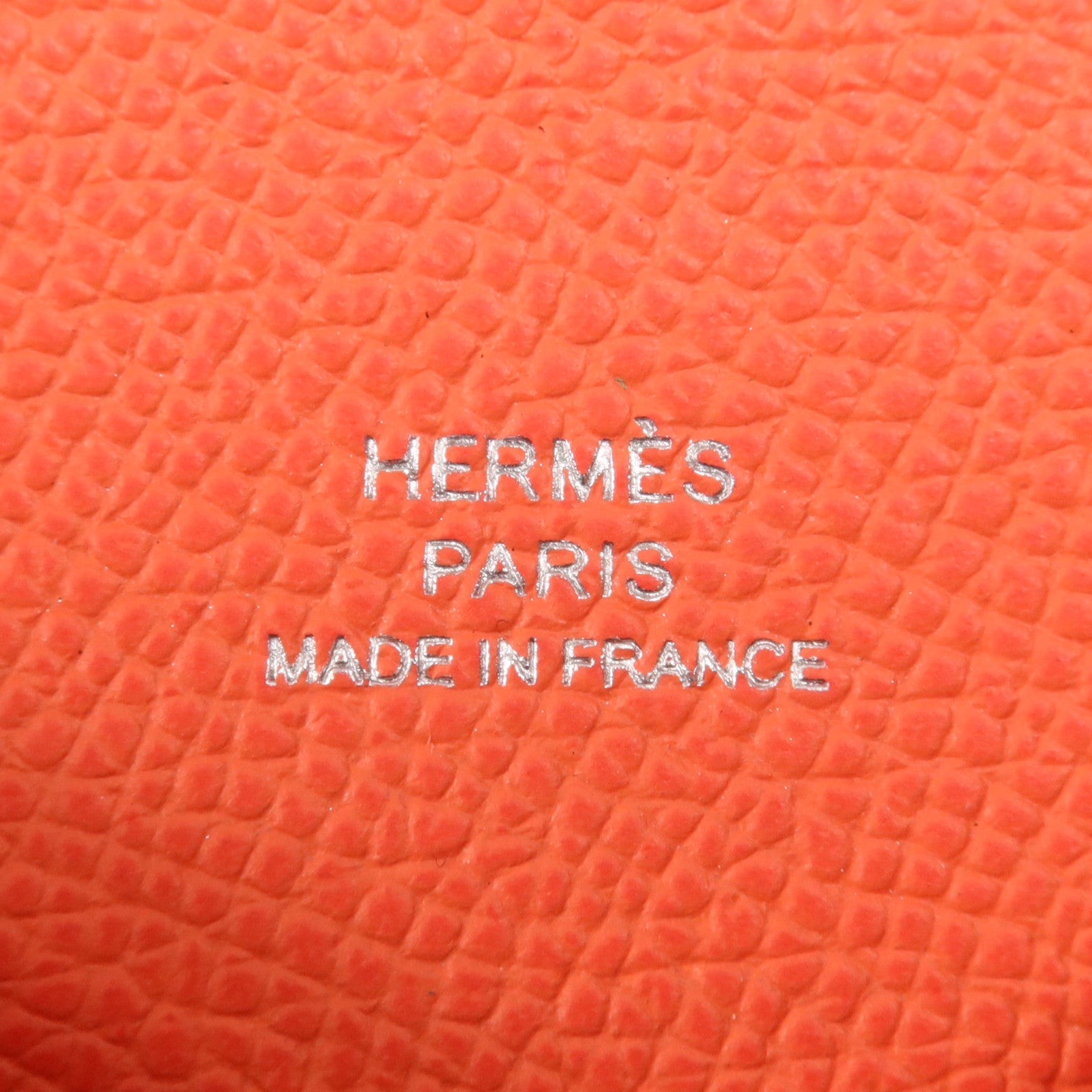 HERMES Epsom皮革Calvi Duo銀扣卡片套Rouge Venitien