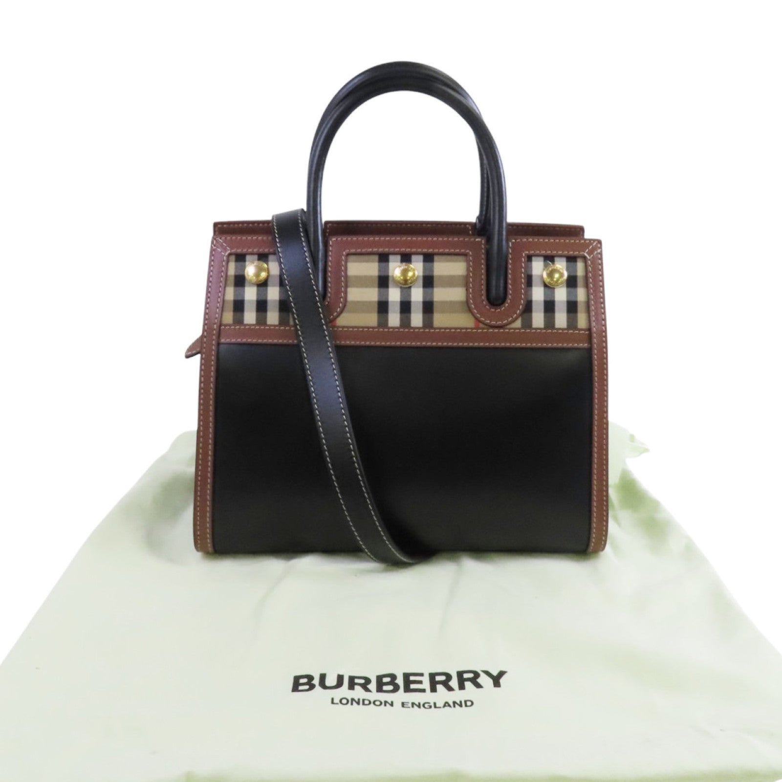 BURBERRY 牛皮皮革/帆布2way Shoulder Bag金扣手挽肩背兩用袋
