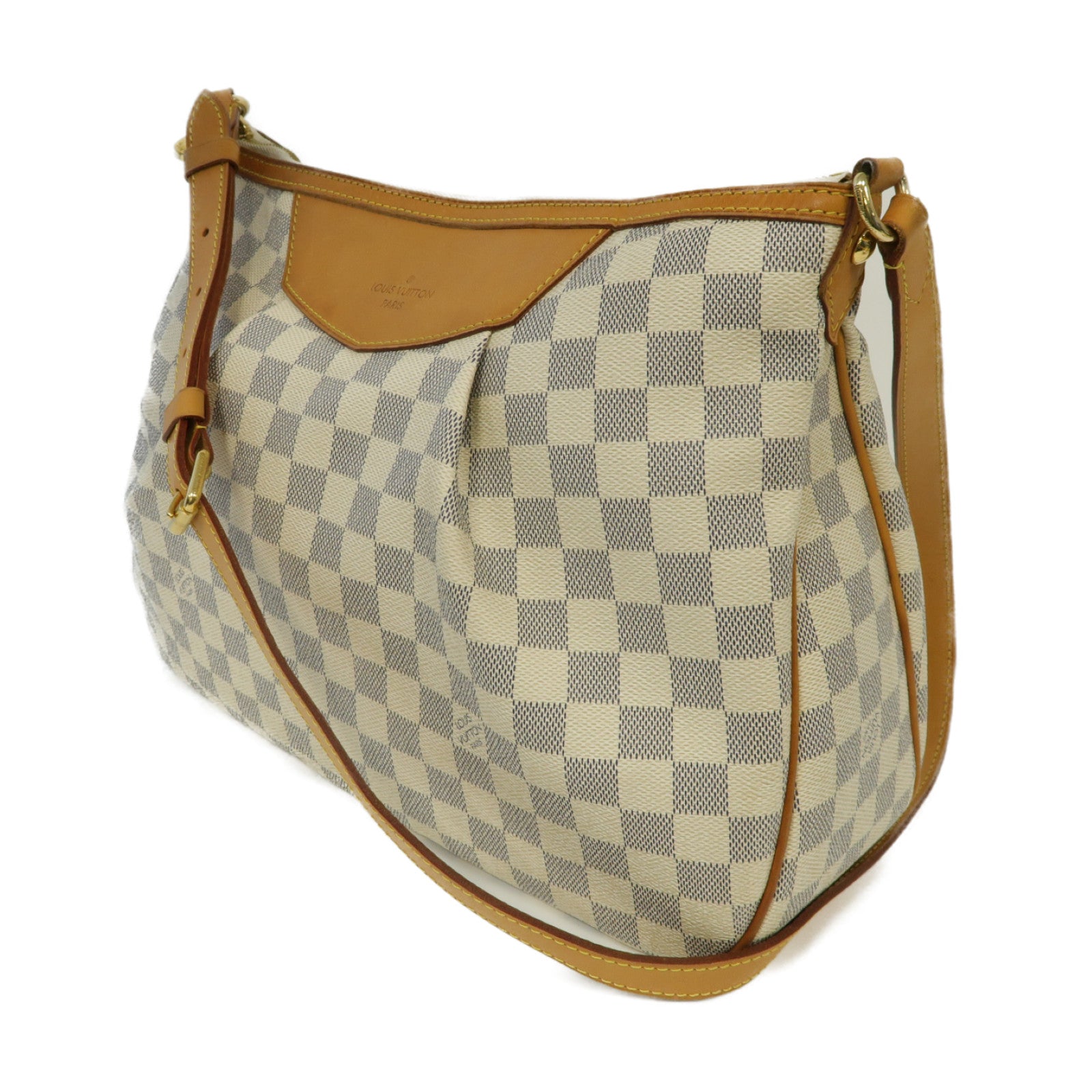 LOUIS VUITTON Damier Azur Siracusa MM金扣肩背袋白色