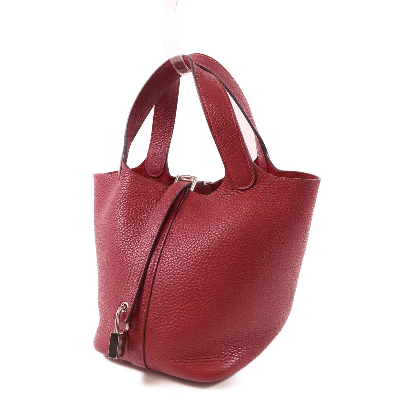 HERMES Clemence皮革Picotin PM手挽袋銀扣Rouge Grenat