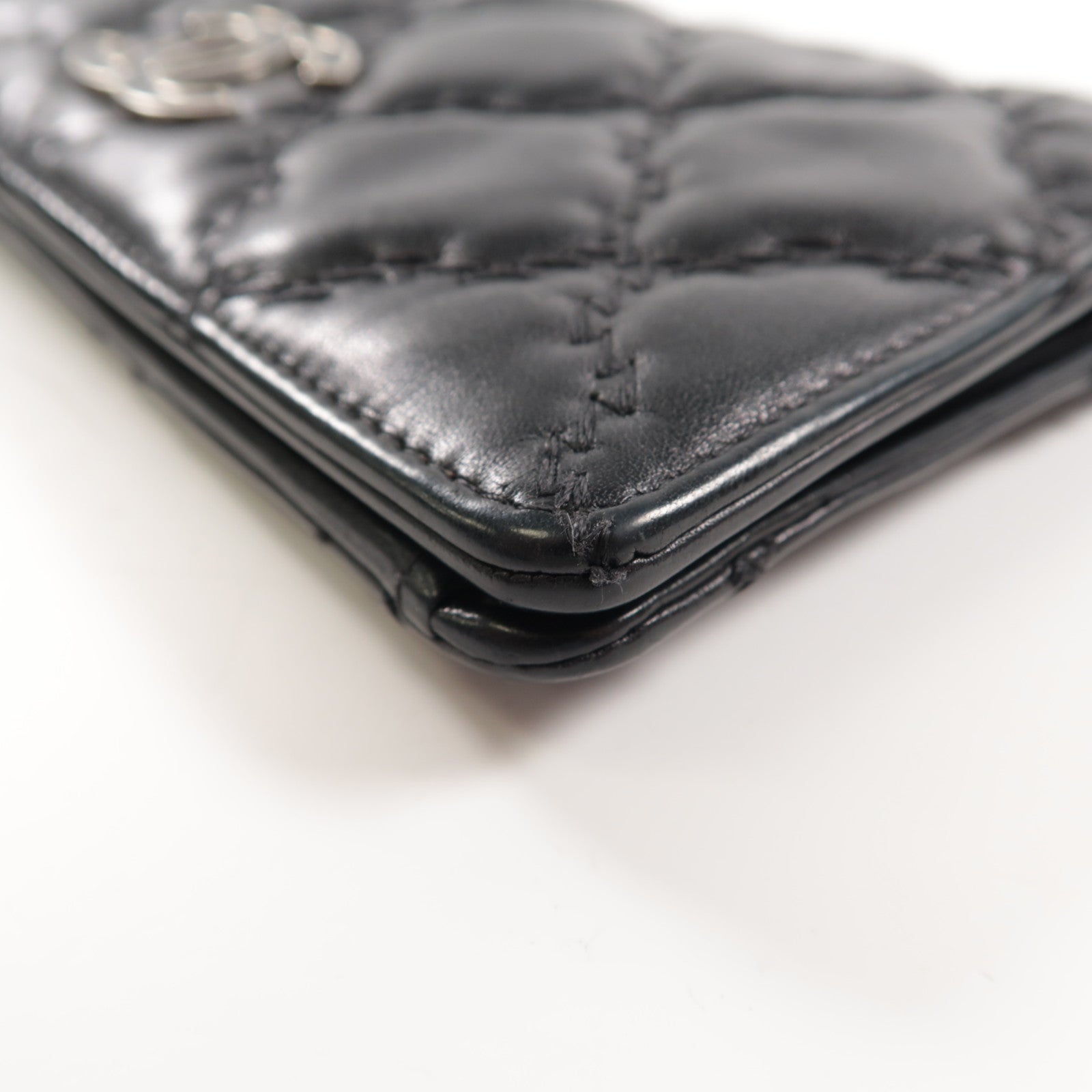 CHANEL 菱格羊皮皮革Long Wallet銀扣長錢包黑色
