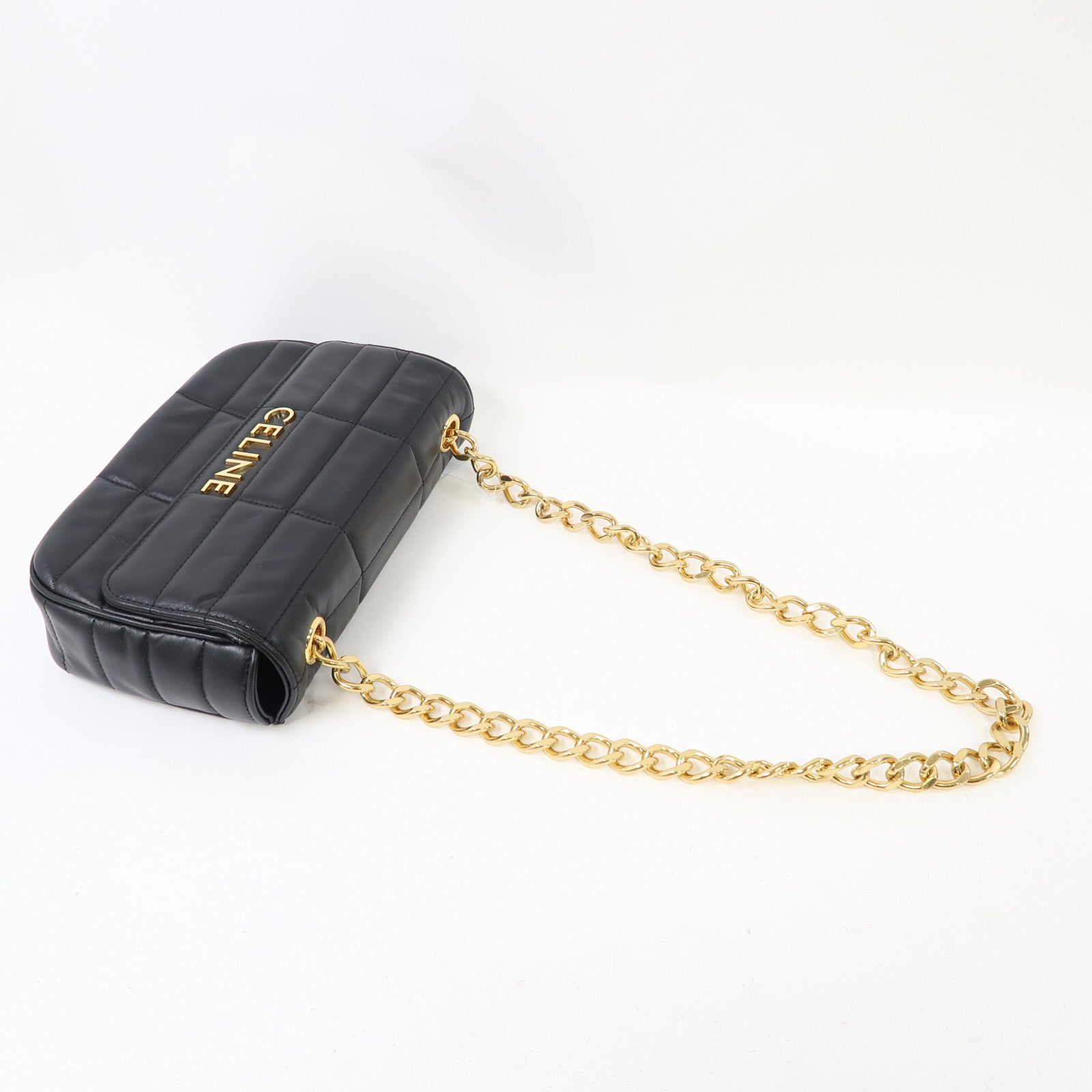 CELINE 牛皮皮革Matelasse Bag金扣鏈帶肩背袋黑色