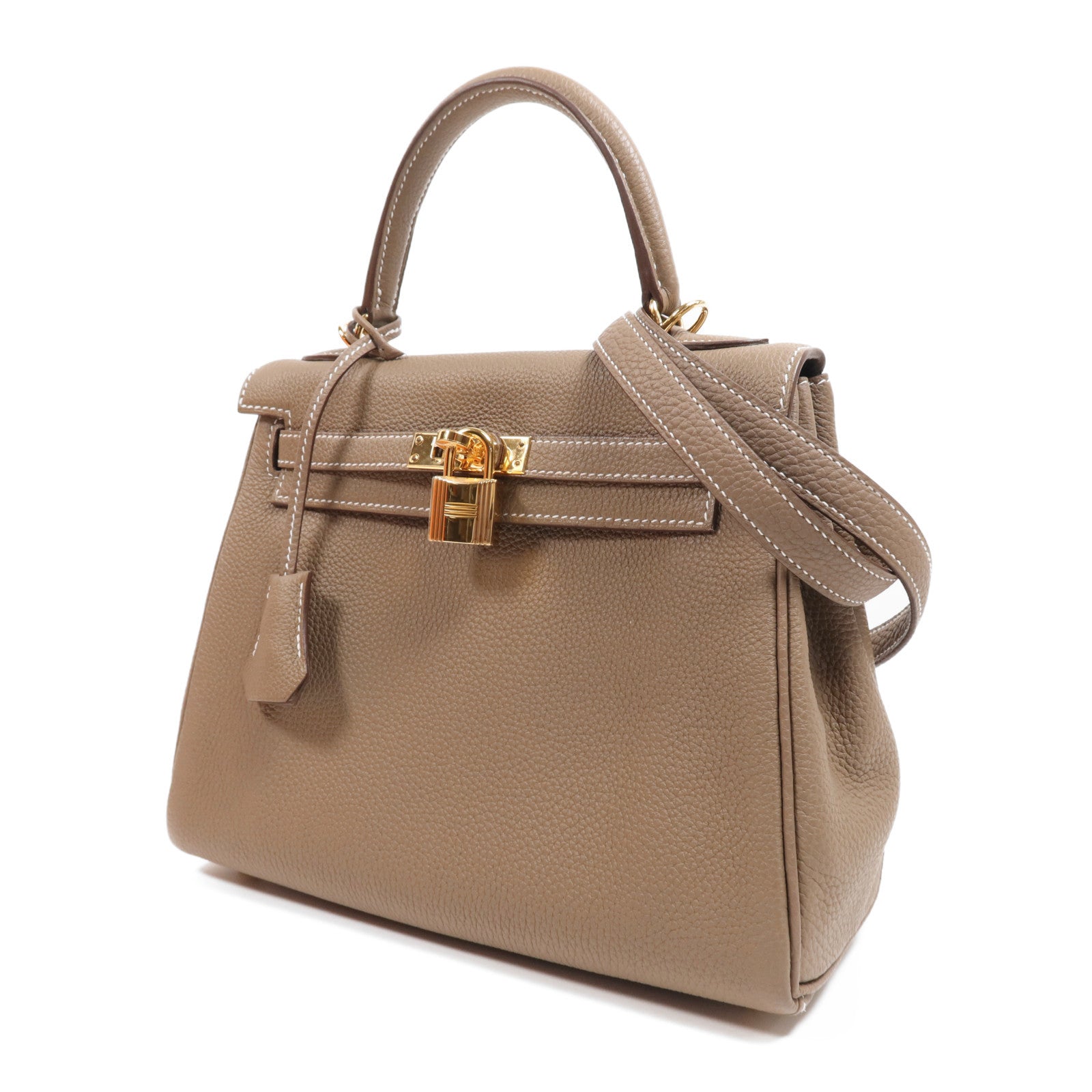 HERMES Togo皮革Kelly 25金扣手挽肩背兩用袋Etoupe