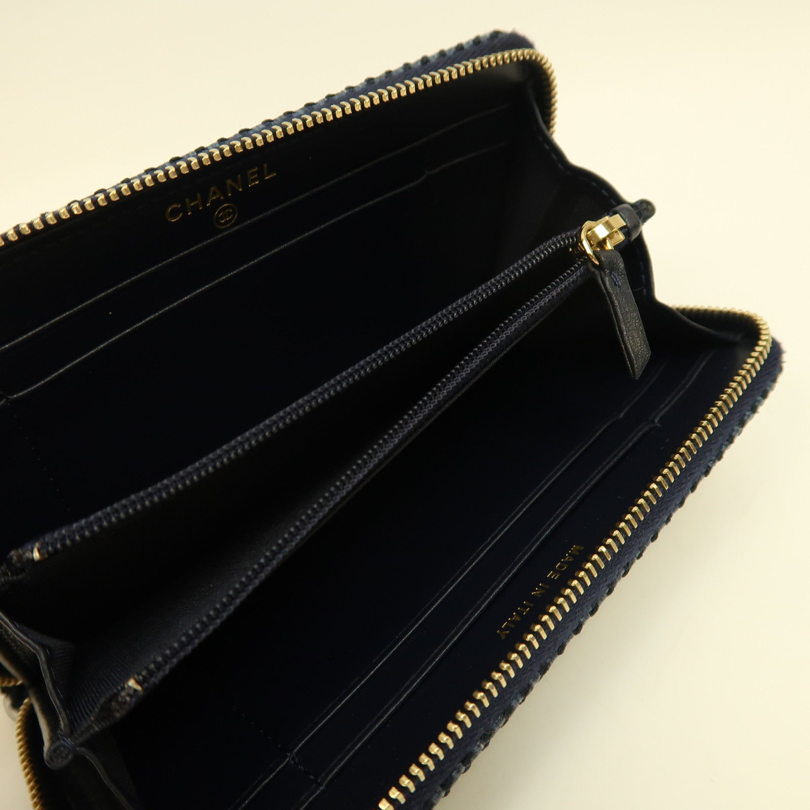 CHANEL 【激減優惠】牛仔布Deauville Small Zip Wallet金扣長錢包藍色
