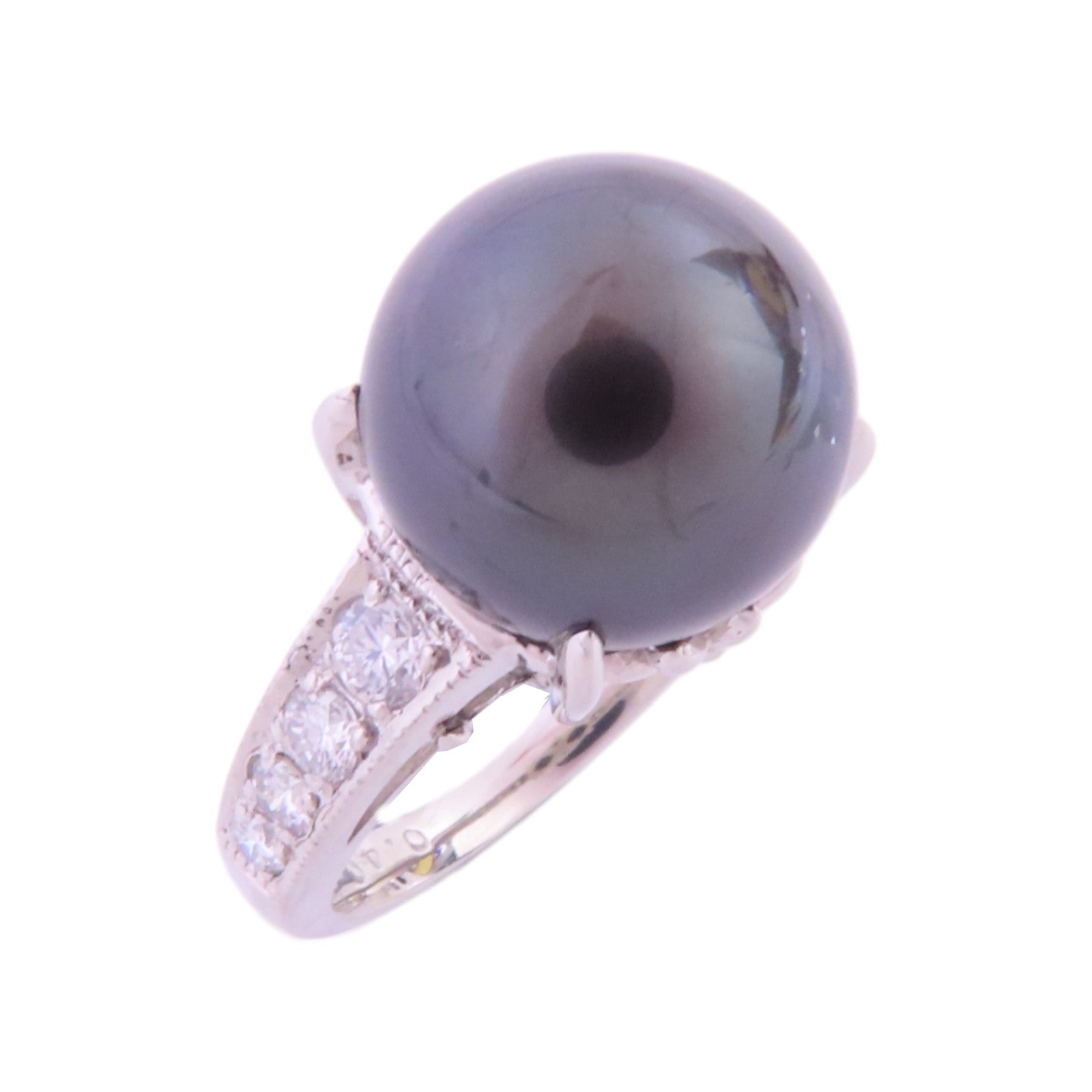 JEWELRY PT900鉑金/大溪地黑珍珠/鑽石Tahitian Pearl Diamond Ring戒指US#5.75