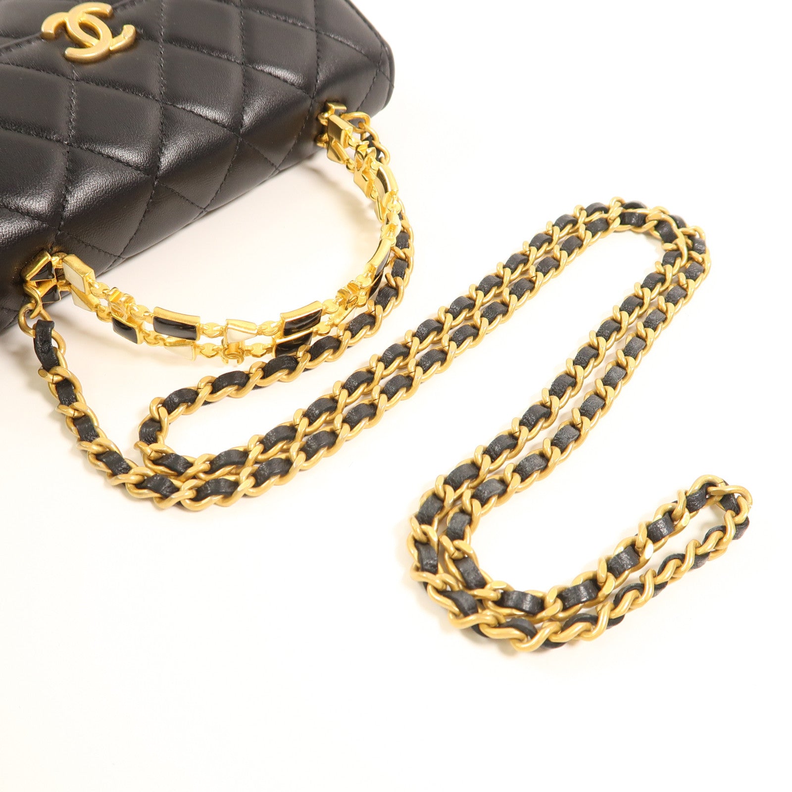 CHANEL 【激減優惠】菱格羊皮皮革Kelly Top Handle金扣手挽肩背兩用袋黑色