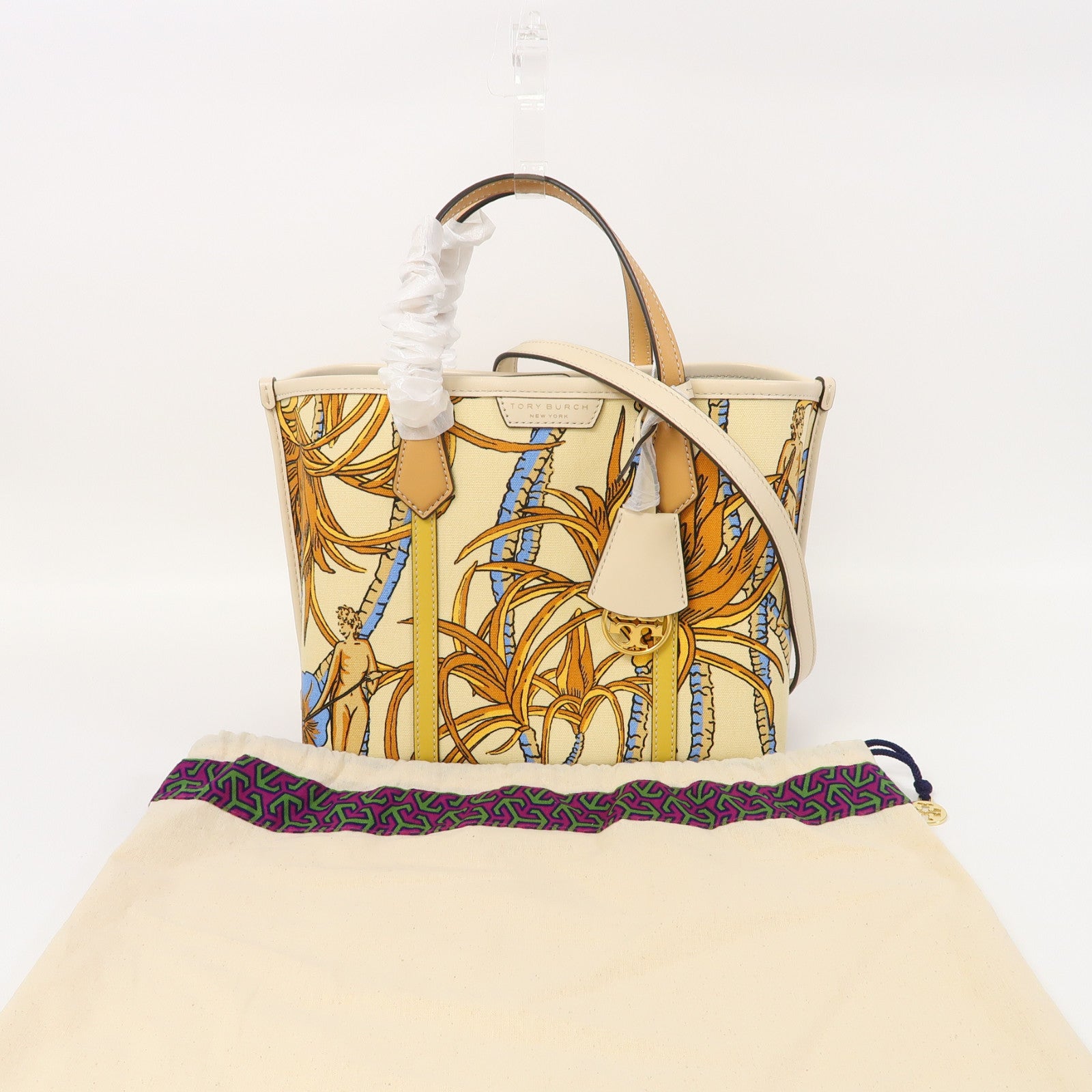 Tory Burch 帆布Shoulder Bag金扣手挽肩背兩用袋黃色