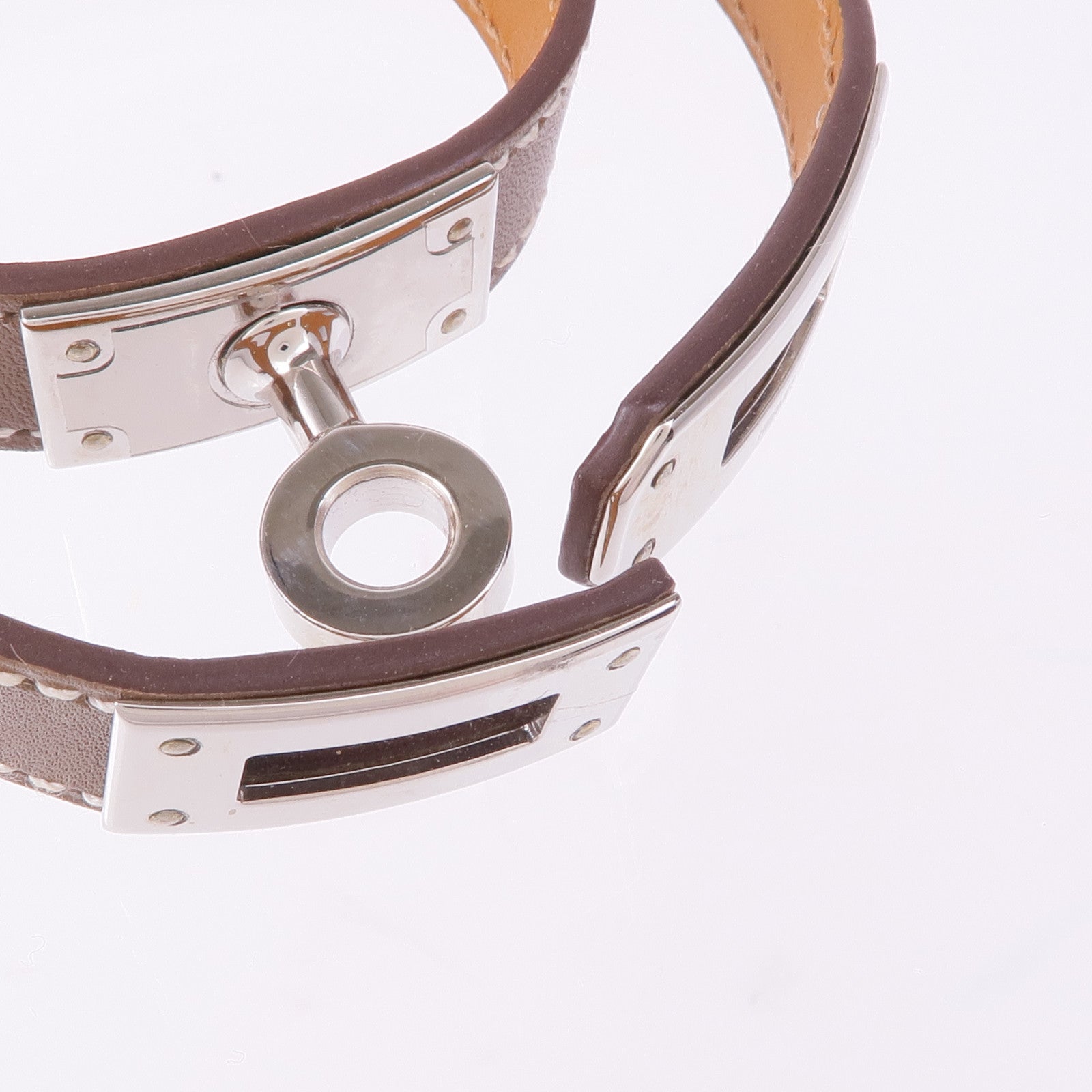 HERMES 【萬聖節商品】Swift皮革Kelly Double Tour Bracelet銀扣手帶Etoupe