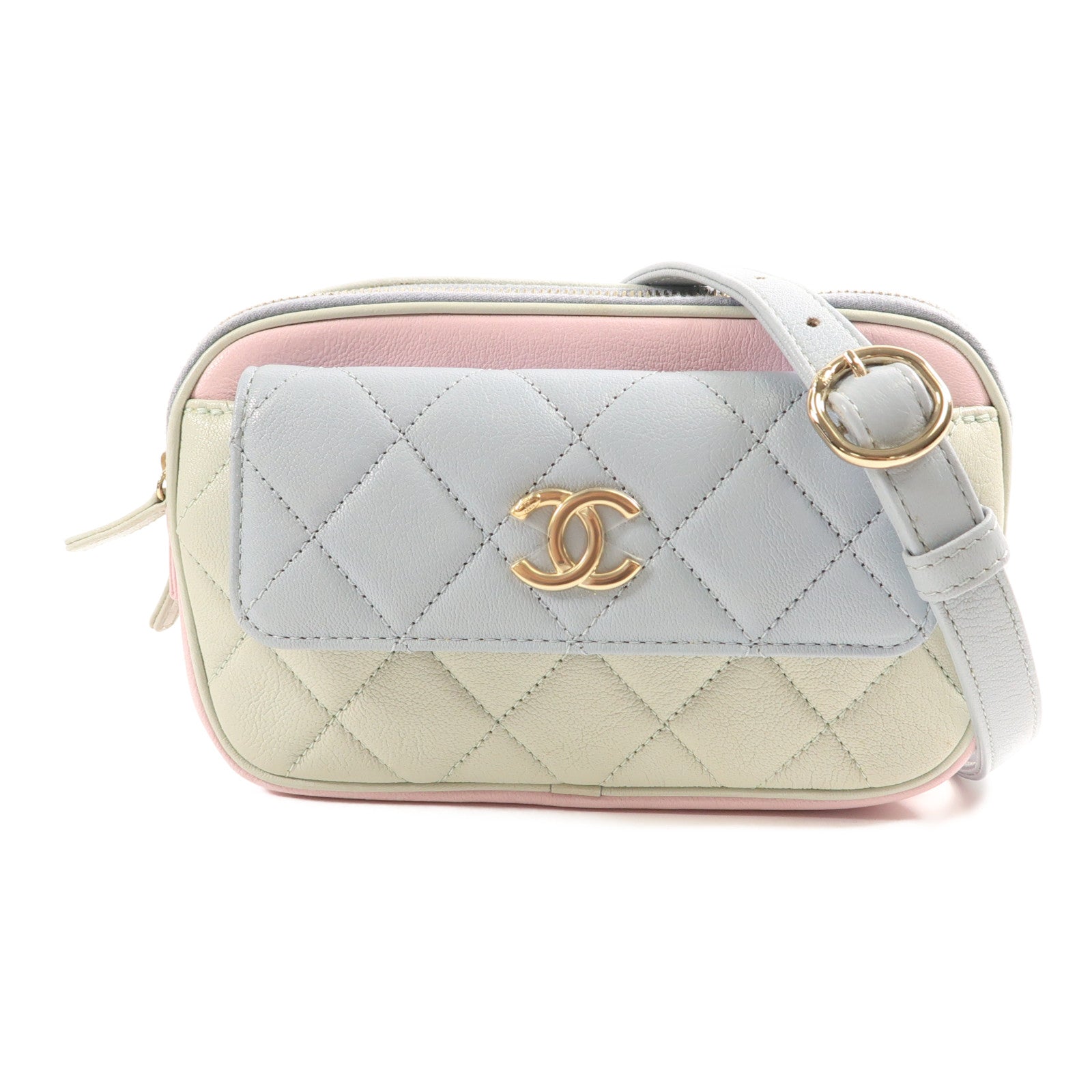 CHANEL 牛皮皮革Waist Bag金扣鏈帶腰包