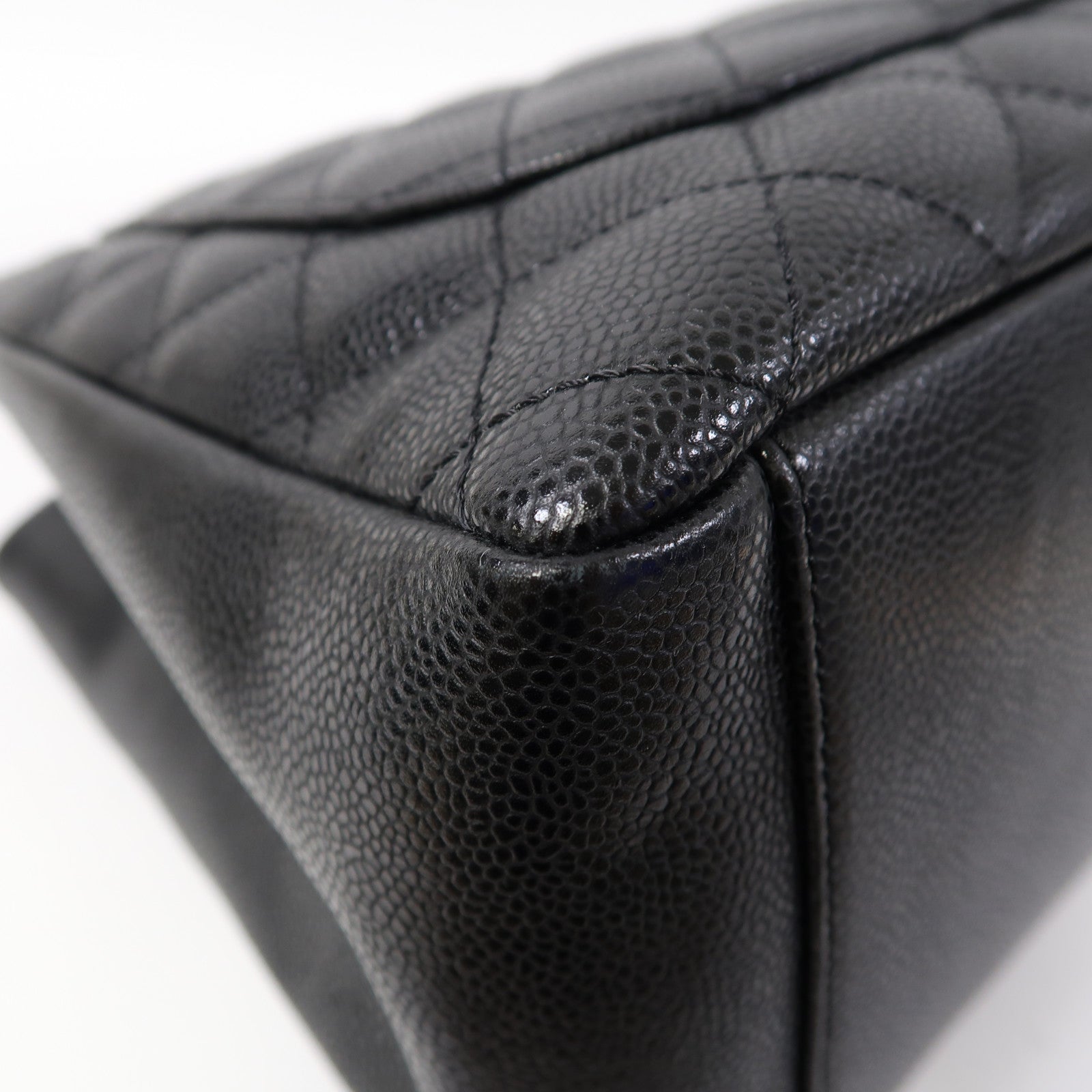 CHANEL 菱格牛皮皮革Tote Bag金扣肩背袋黑色