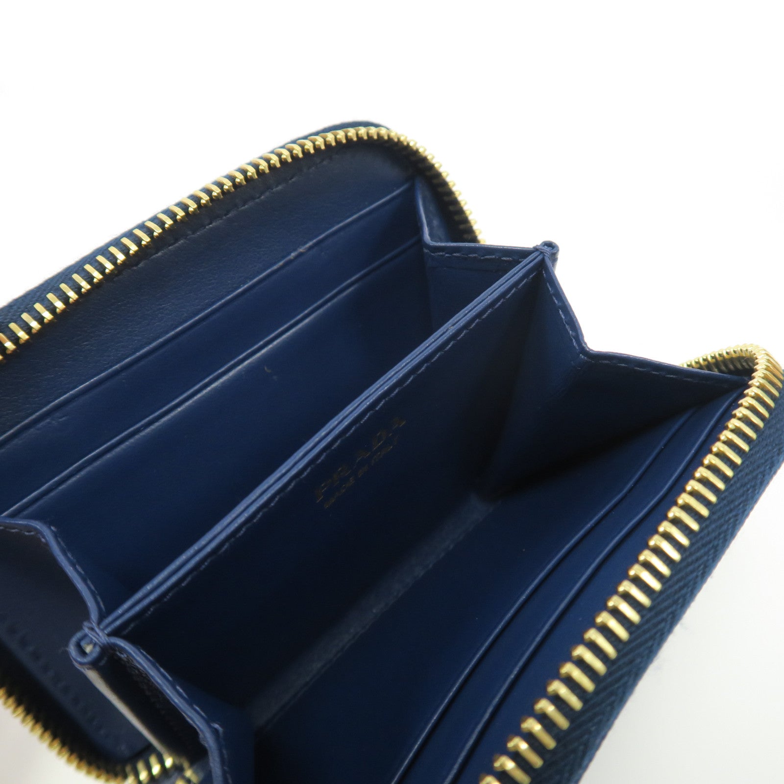 PRADA Saffiano皮革Coin Case金扣卡片套藍色