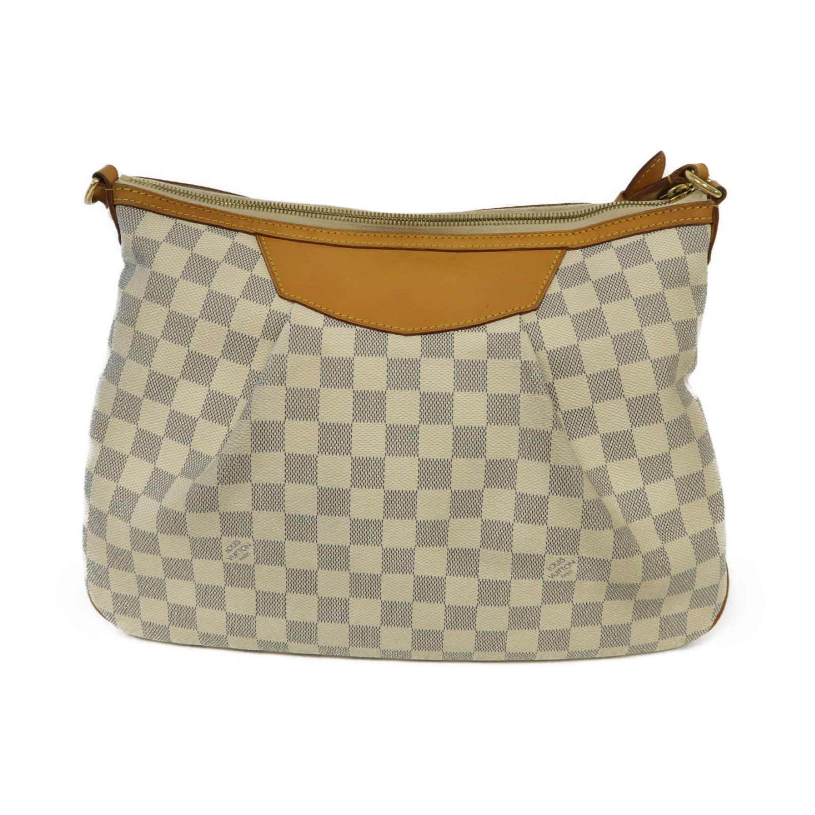 LOUIS VUITTON Damier Azur Siracusa MM金扣肩背袋白色