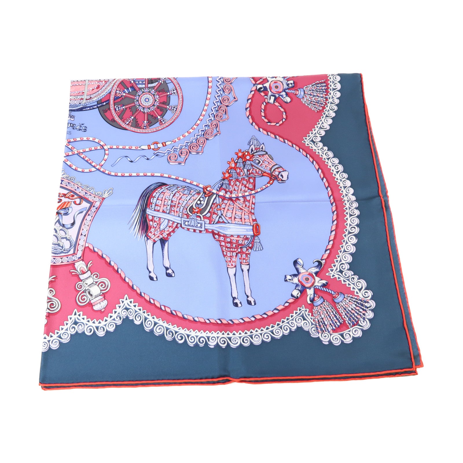 HERMES 絲質Scarf圍巾藍色/紅色