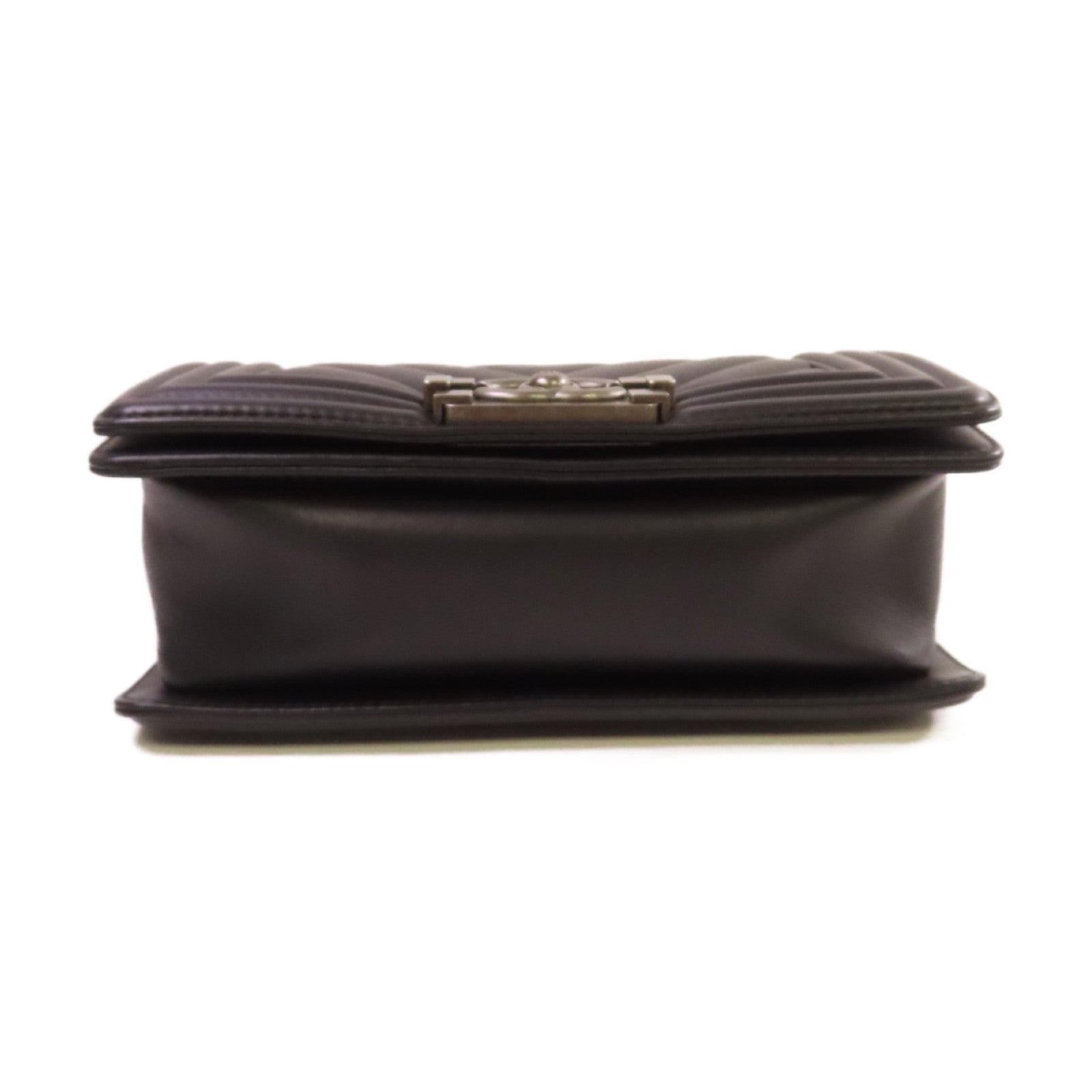 CHANEL 斜紋羊皮皮革Le Boy 20 Chain Shoulder Bag銀扣鏈帶肩背袋黑色