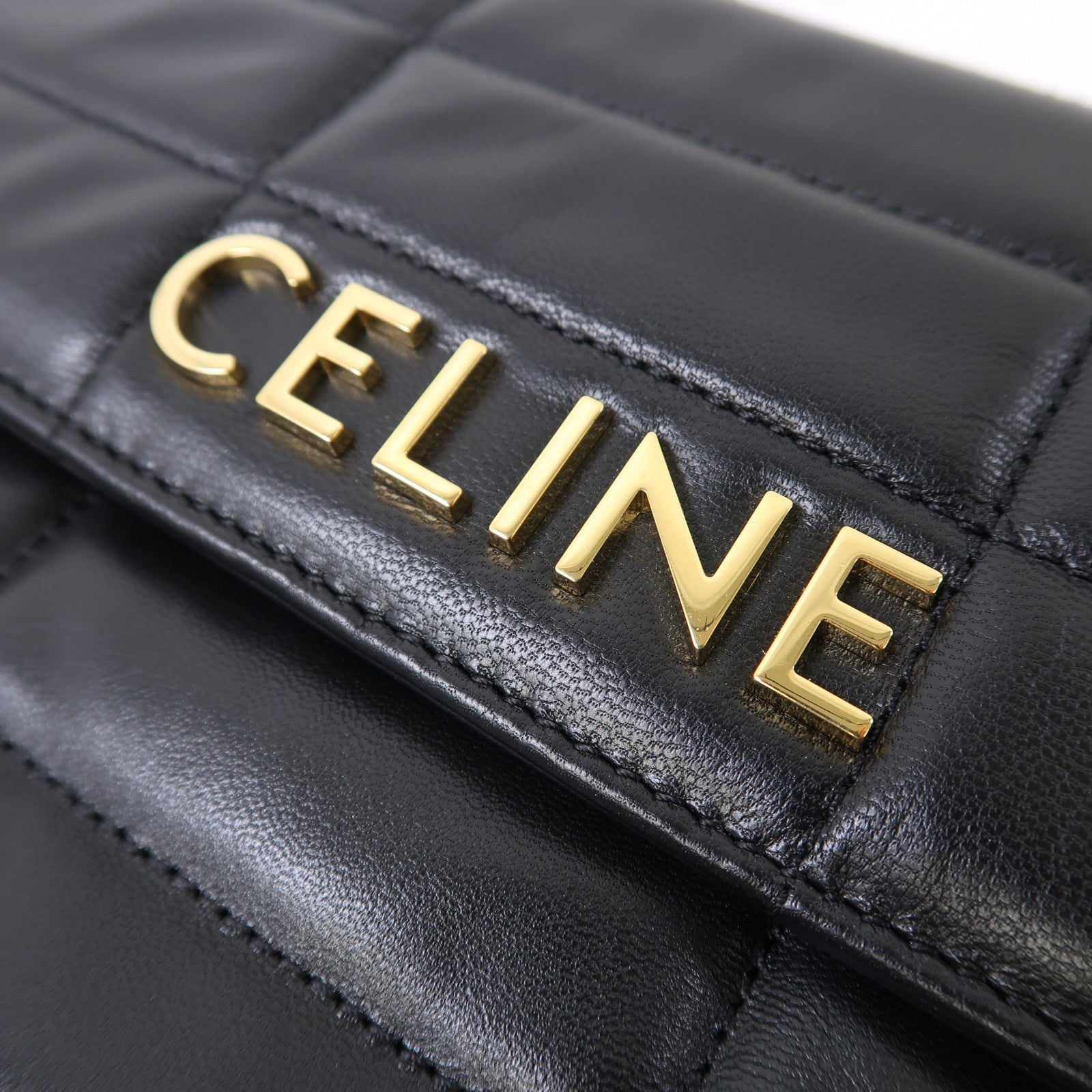 CELINE 牛皮皮革Matelasse Bag金扣鏈帶肩背袋黑色