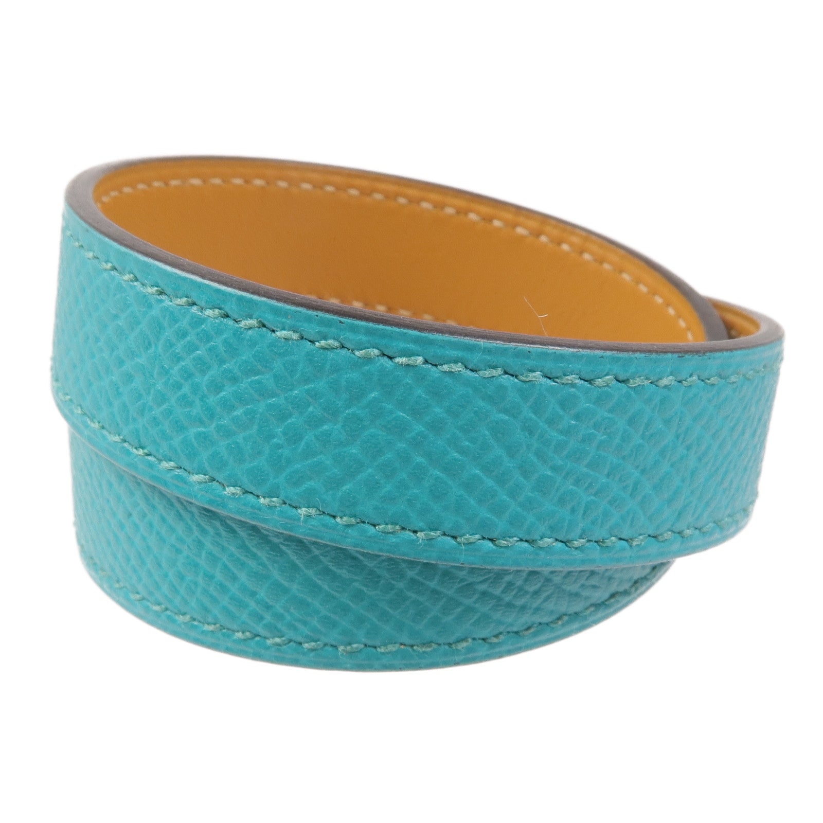 HERMES Epsom皮革Drag Double手鏈Bleu Paon