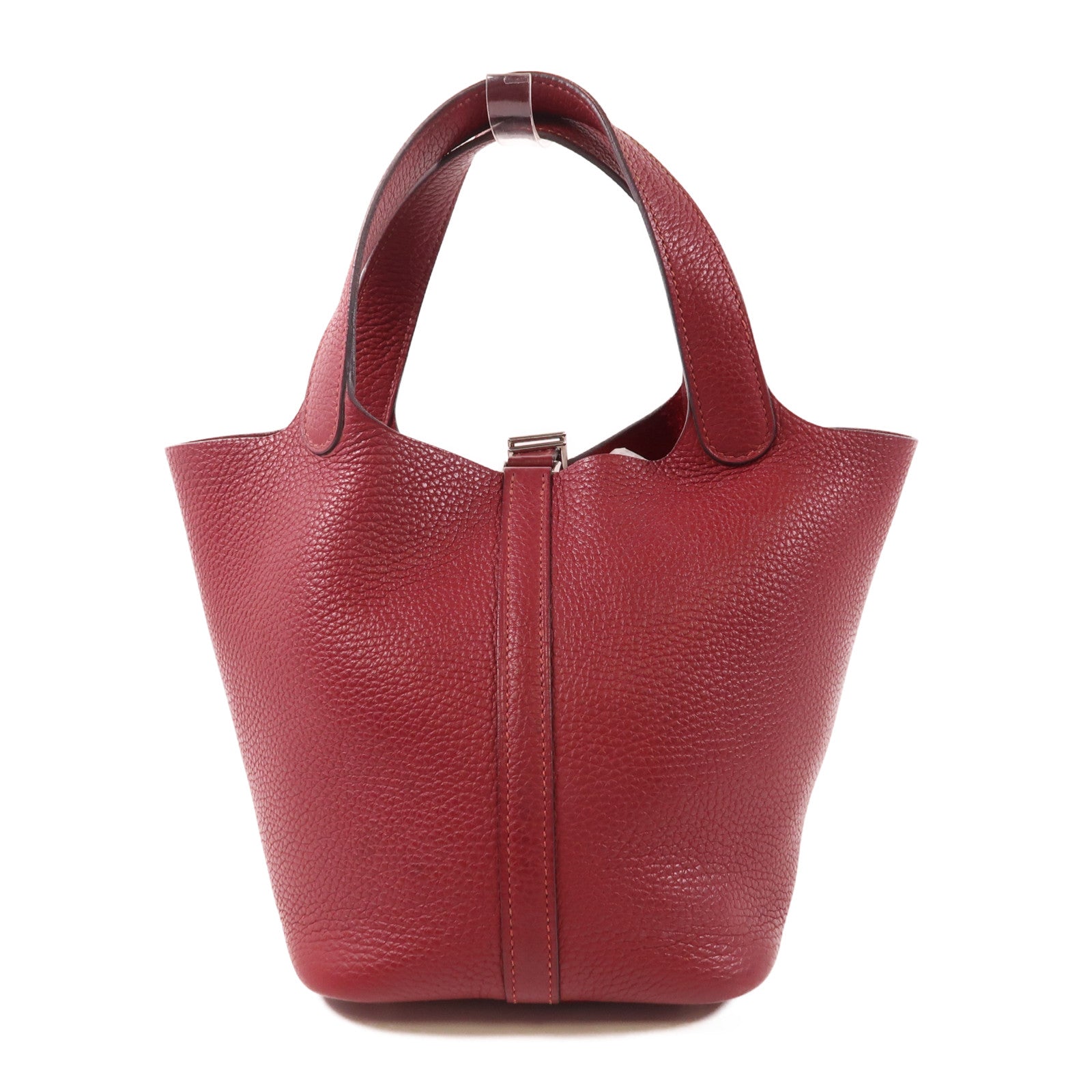 HERMES Clemence皮革Picotin PM手挽袋銀扣Rouge Grenat
